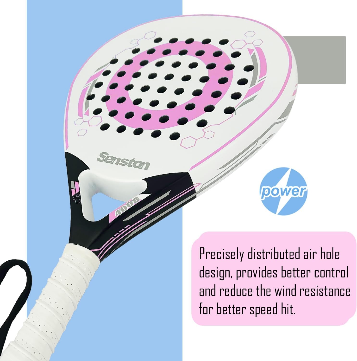 image:imageSenston Paddle Tennis Racket CarbonFiber Surface with EVA Memory FlexFoam Core Padel Racket with Carry Bag and Balls for Pop Tennis Beach Tennis