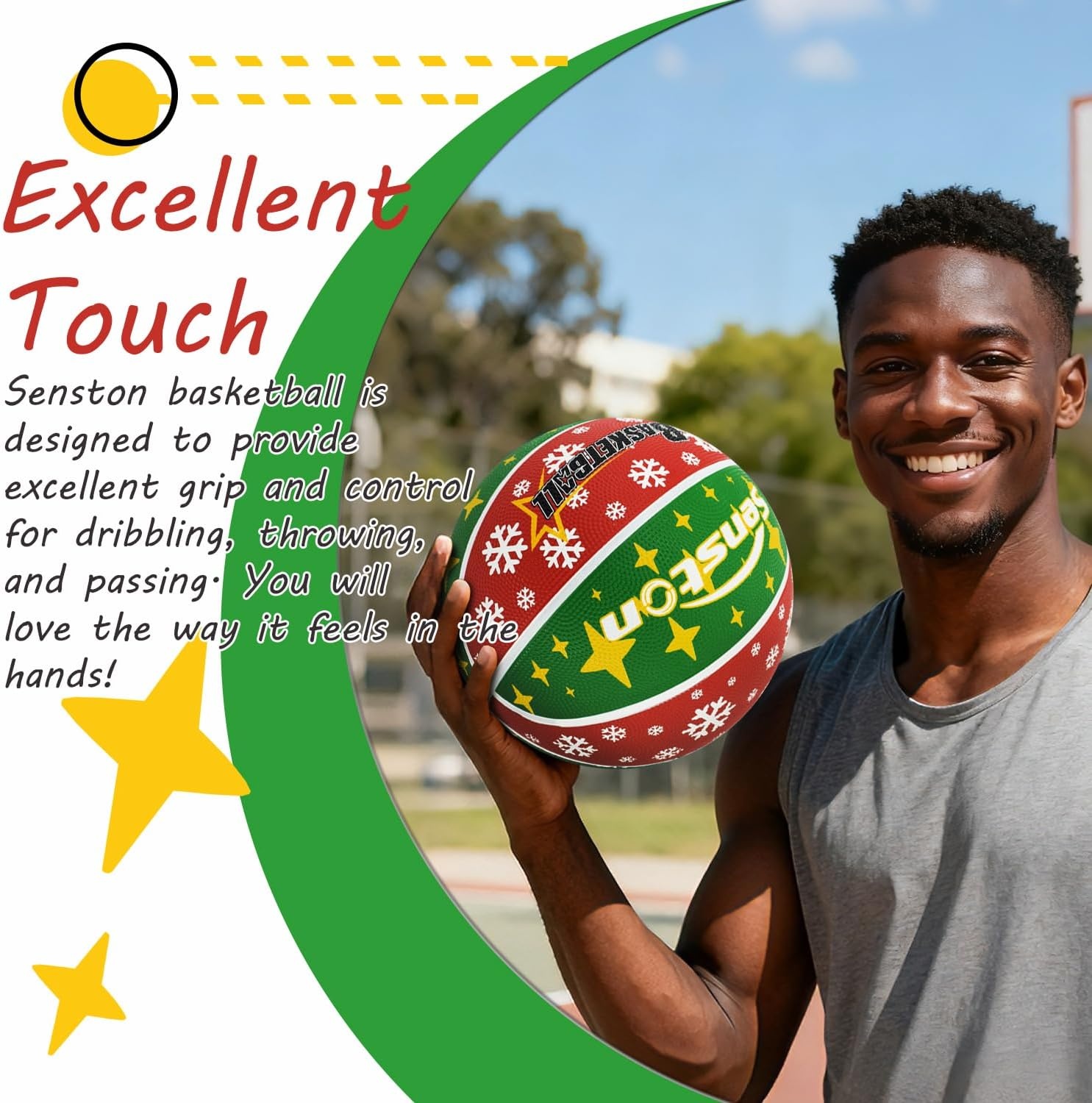 image:imageSenston Size 567 Outdoor Basketball Premium Grip with Pump for Men Women Excellent bounce elasticity Great value for daily play Built for concrete courts Easy inflation Ideal gift for playersRed