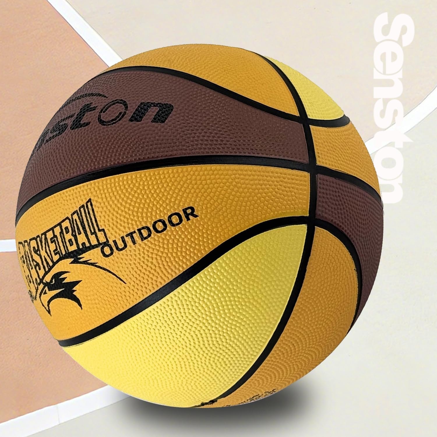 image:imageSenston Size 567 Outdoor Basketball Premium Grip with Pump for Men Women Excellent bounce elasticity Great value for daily play Built for concrete courts Easy inflation Ideal gift for playersBrownYellow