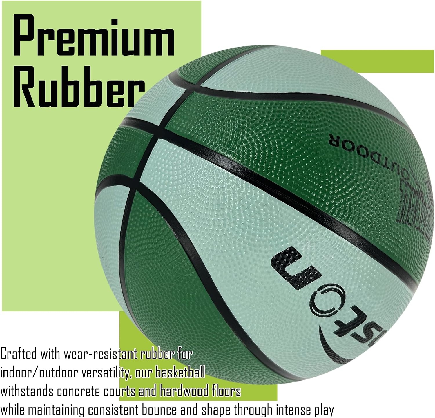 image:imageSenston Size 567 Outdoor Basketball Premium Grip with Pump for Men Women Excellent bounce elasticity Great value for daily play Built for concrete courts Easy inflation Ideal gift for playersGreen