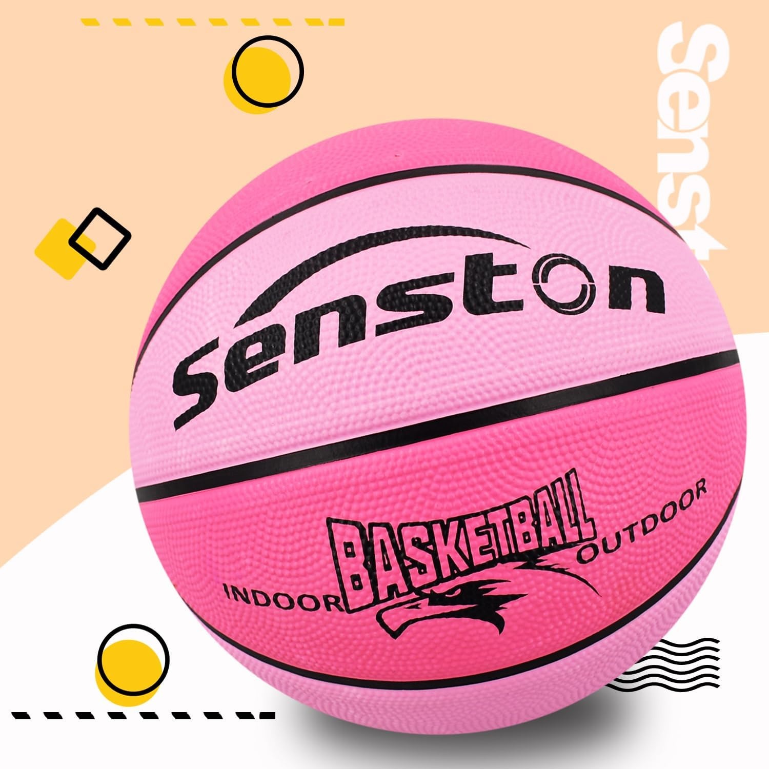 image:imageSenston Size 567 Outdoor Basketball Premium Grip with Pump for Men Women Excellent bounce elasticity Great value for daily play Built for concrete courts Easy inflation Ideal gift for playersPink
