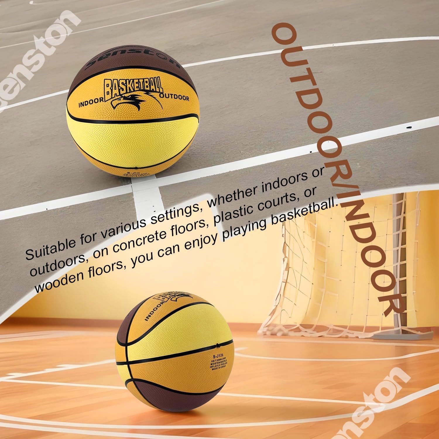image:imageSenston Size 567 Outdoor Basketball Premium Grip with Pump for Men Women Excellent bounce elasticity Great value for daily play Built for concrete courts Easy inflation Ideal gift for playersBrownYellow