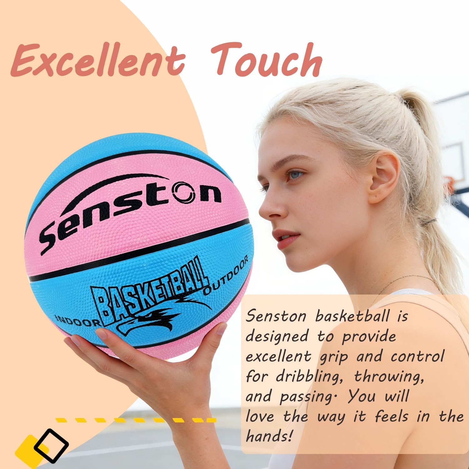 image:imageSenston Size 567 Outdoor Basketball Premium Grip with Pump for Men Women Excellent bounce elasticity Great value for daily play Built for concrete courts Easy inflation Ideal gift for playersBluePink