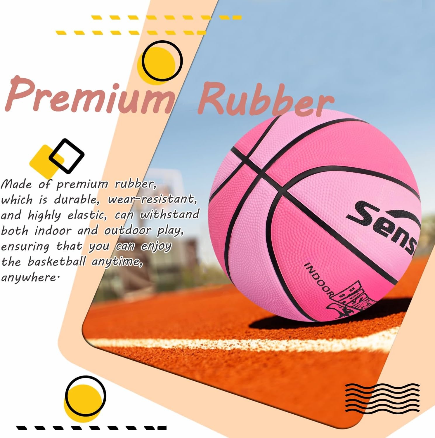image:imageSenston Size 567 Outdoor Basketball Premium Grip with Pump for Men Women Excellent bounce elasticity Great value for daily play Built for concrete courts Easy inflation Ideal gift for playersPink