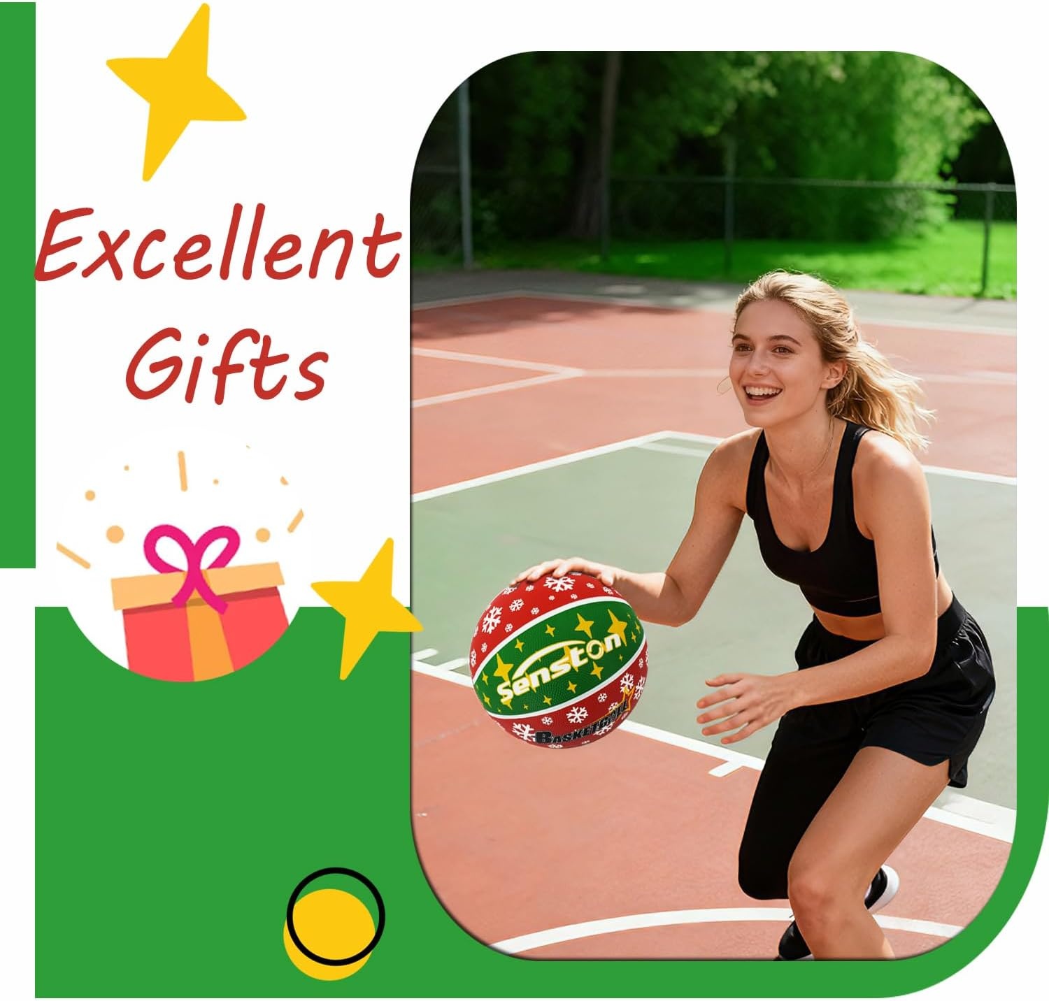 image:imageSenston Size 567 Outdoor Basketball Premium Grip with Pump for Men Women Excellent bounce elasticity Great value for daily play Built for concrete courts Easy inflation Ideal gift for playersRed