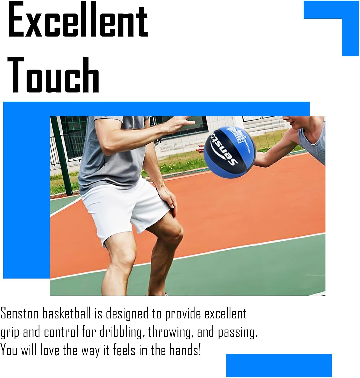 image:imageSenston Size 567 Outdoor Basketball Premium Grip with Pump for Men Women Excellent bounce elasticity Great value for daily play Built for concrete courts Easy inflation Ideal gift for playersBluePurple