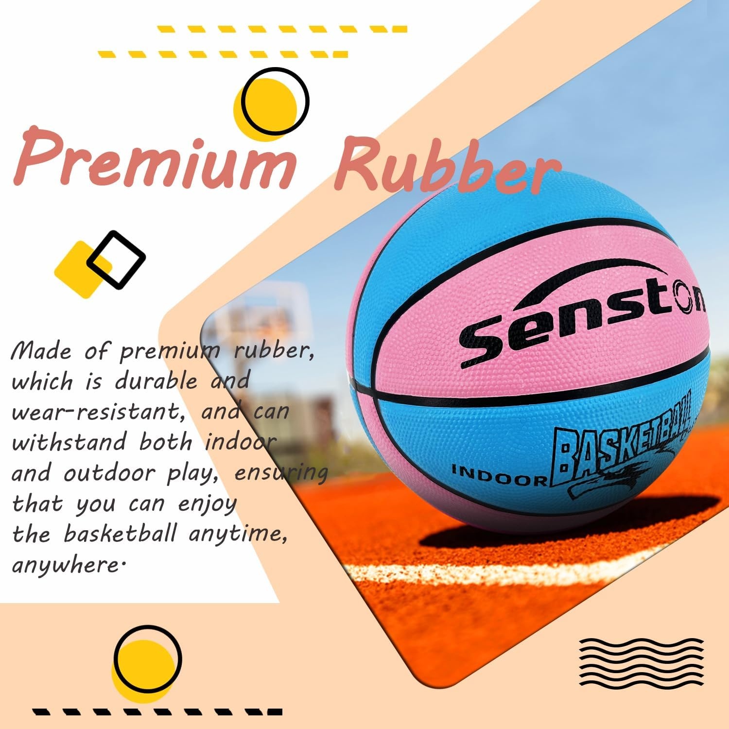 image:imageSenston Size 567 Outdoor Basketball Premium Grip with Pump for Men Women Excellent bounce elasticity Great value for daily play Built for concrete courts Easy inflation Ideal gift for playersBluePink