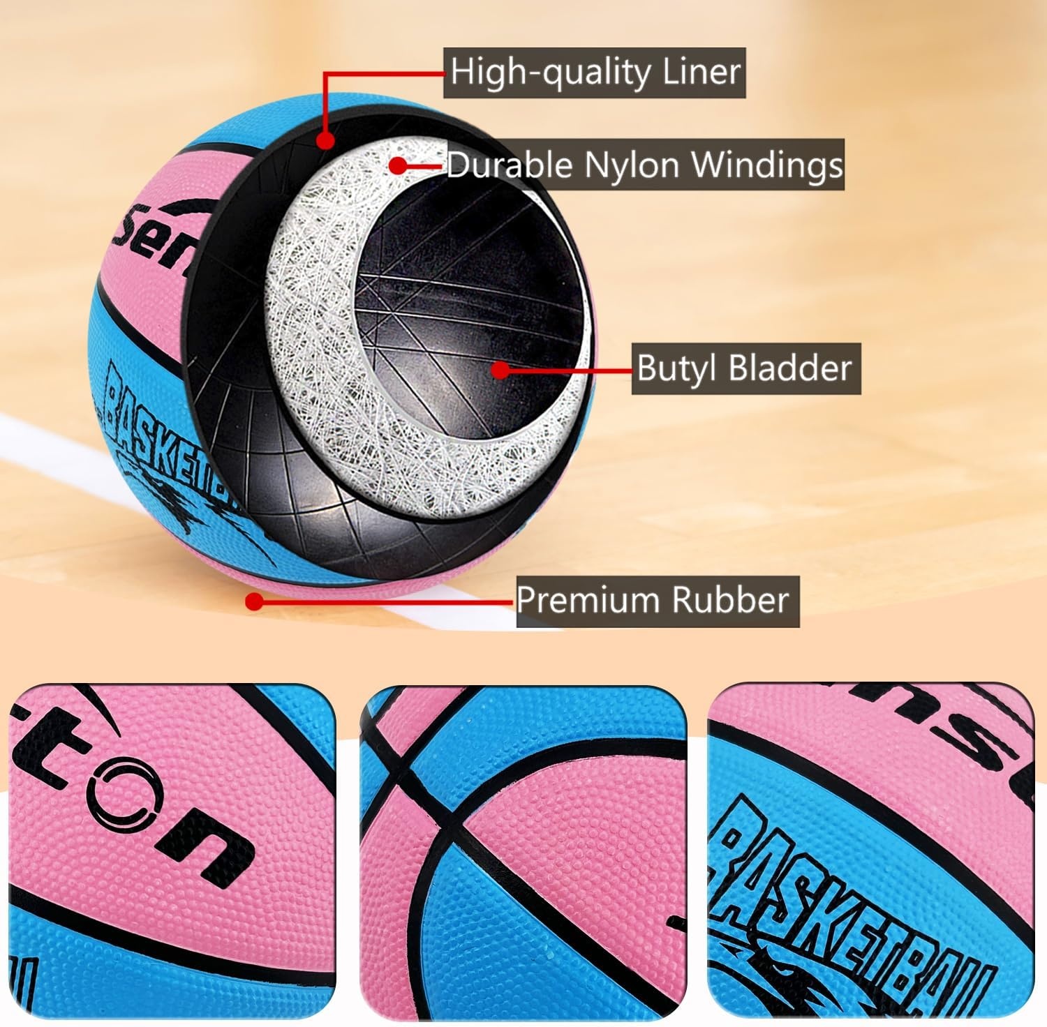 image:imageSenston Size 567 Outdoor Basketball Premium Grip with Pump for Men Women Excellent bounce elasticity Great value for daily play Built for concrete courts Easy inflation Ideal gift for playersBluePink