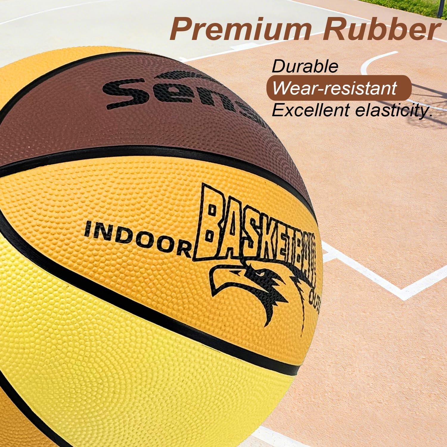 image:imageSenston Size 567 Outdoor Basketball Premium Grip with Pump for Men Women Excellent bounce elasticity Great value for daily play Built for concrete courts Easy inflation Ideal gift for playersBrownYellow