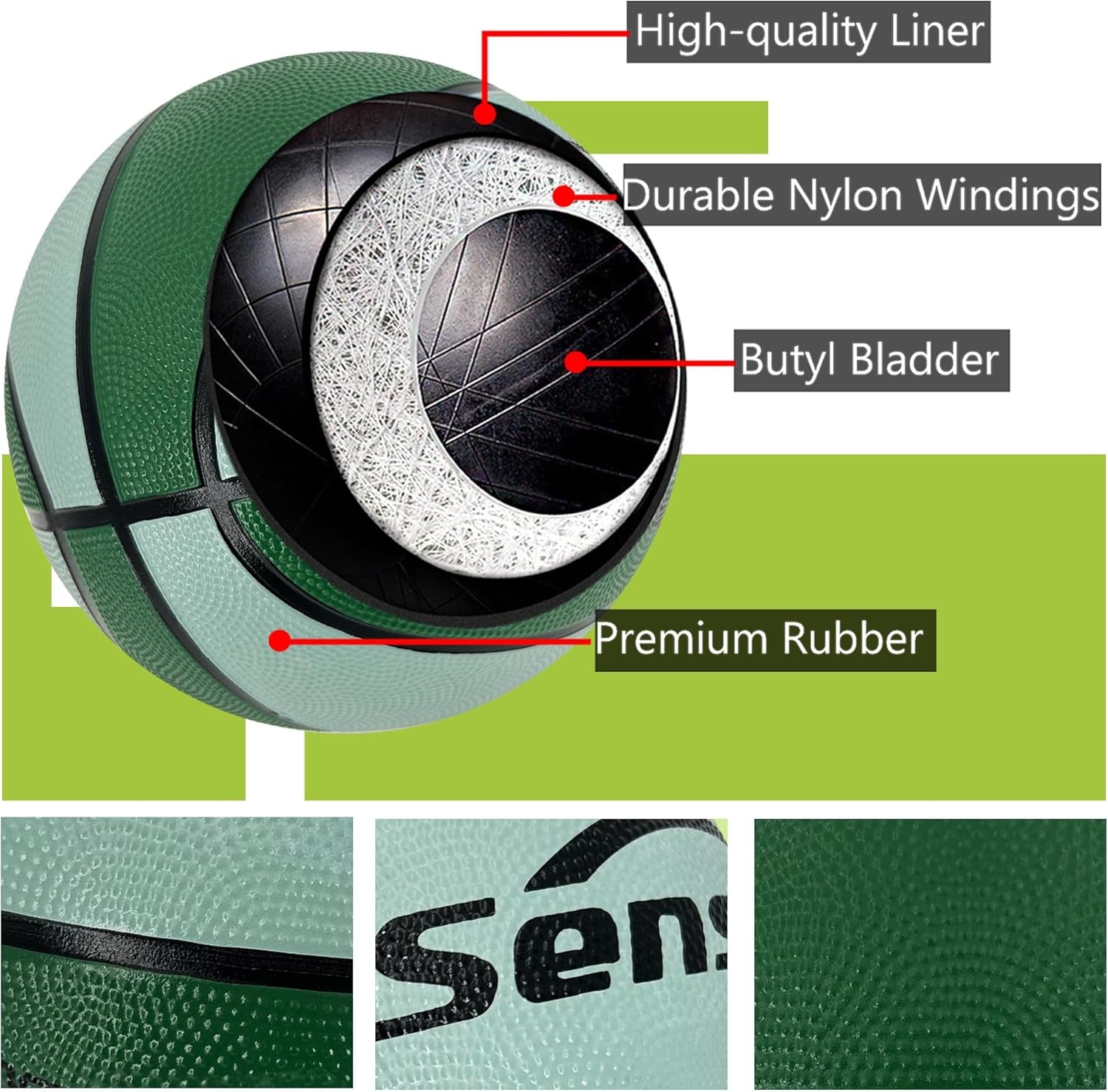 image:imageSenston Size 567 Outdoor Basketball Premium Grip with Pump for Men Women Excellent bounce elasticity Great value for daily play Built for concrete courts Easy inflation Ideal gift for playersGreen