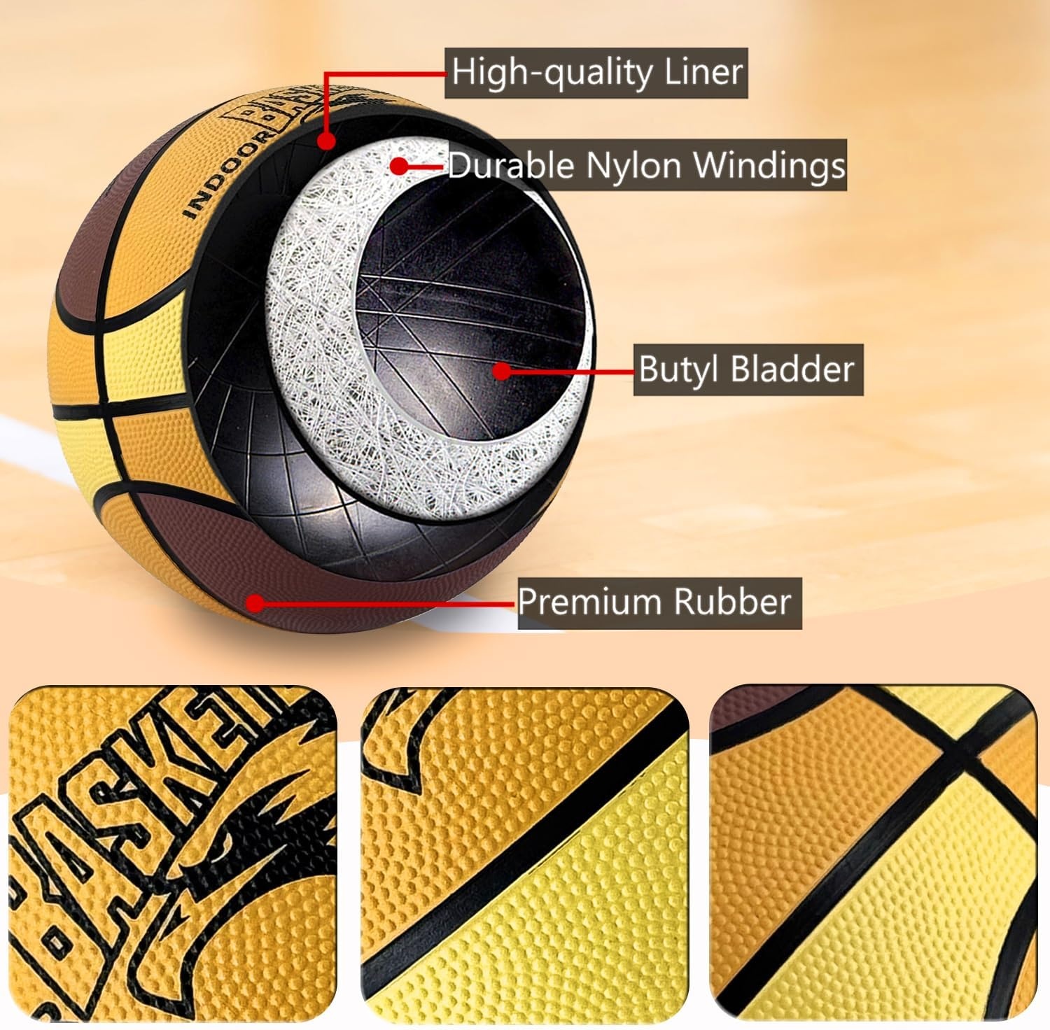 image:imageSenston Size 567 Outdoor Basketball Premium Grip with Pump for Men Women Excellent bounce elasticity Great value for daily play Built for concrete courts Easy inflation Ideal gift for playersBrownYellow