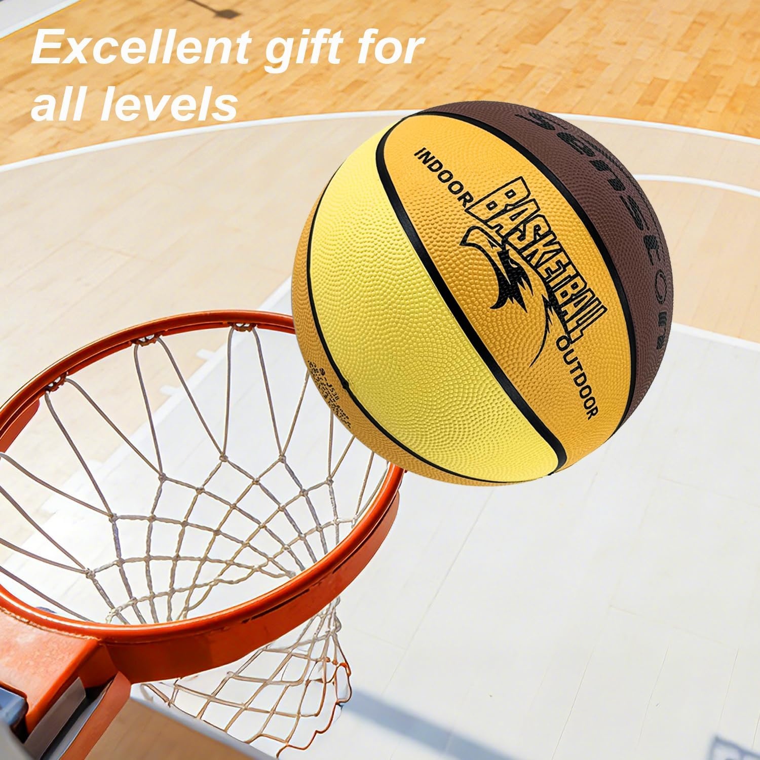 image:imageSenston Size 567 Outdoor Basketball Premium Grip with Pump for Men Women Excellent bounce elasticity Great value for daily play Built for concrete courts Easy inflation Ideal gift for playersBrownYellow