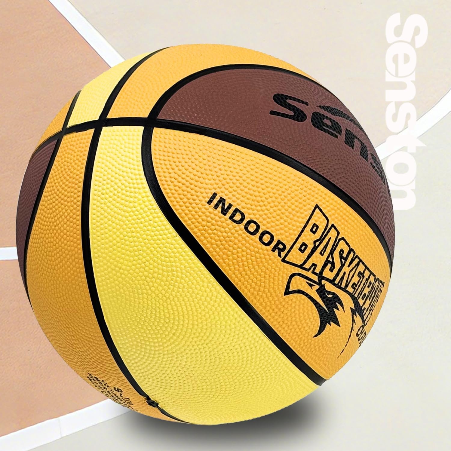 image:imageSenston Size 567 Outdoor Basketball Premium Grip with Pump for Men Women Excellent bounce elasticity Great value for daily play Built for concrete courts Easy inflation Ideal gift for playersBrownYellow