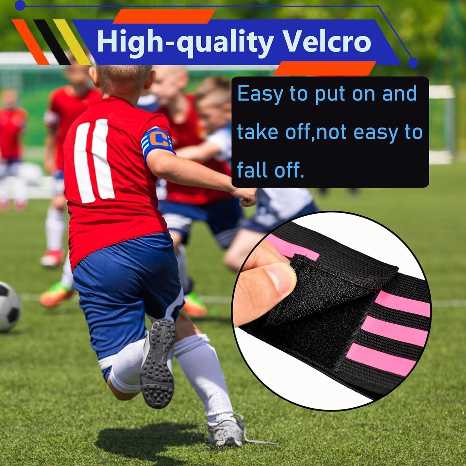 image:imageSenston Soccer Ball Captains Armbands for Adult and Youth 3Pcs Soft Breathable Nylon OneSize Adjustable Fit Adjustable Armband Durable Reusable Nylon BandBlackYellowBlue