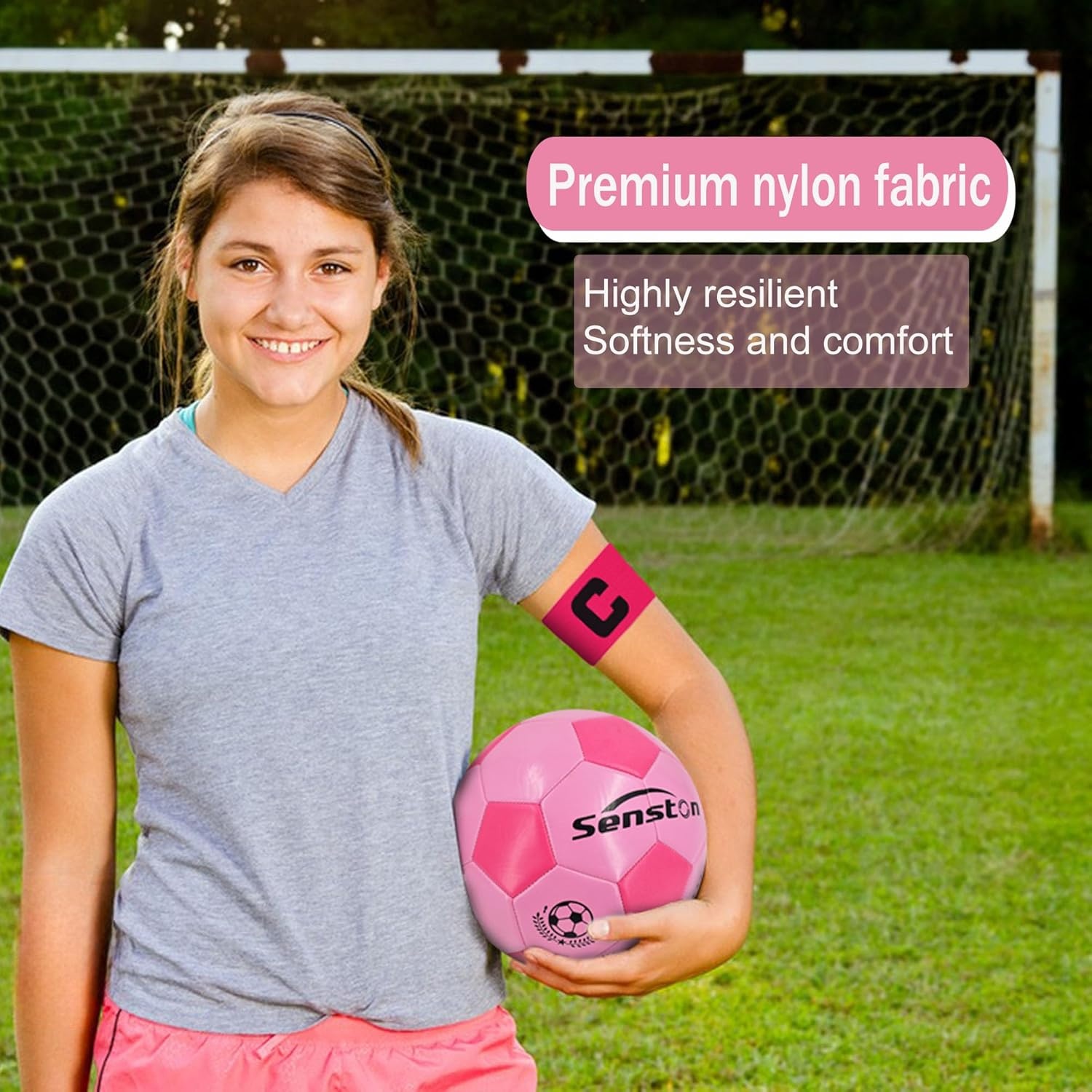 image:imageSenston Soccer Ball Captains Armbands for Adult and Youth 3Pcs Soft Breathable Nylon OneSize Adjustable Fit Adjustable Armband Durable Reusable Nylon BandPink