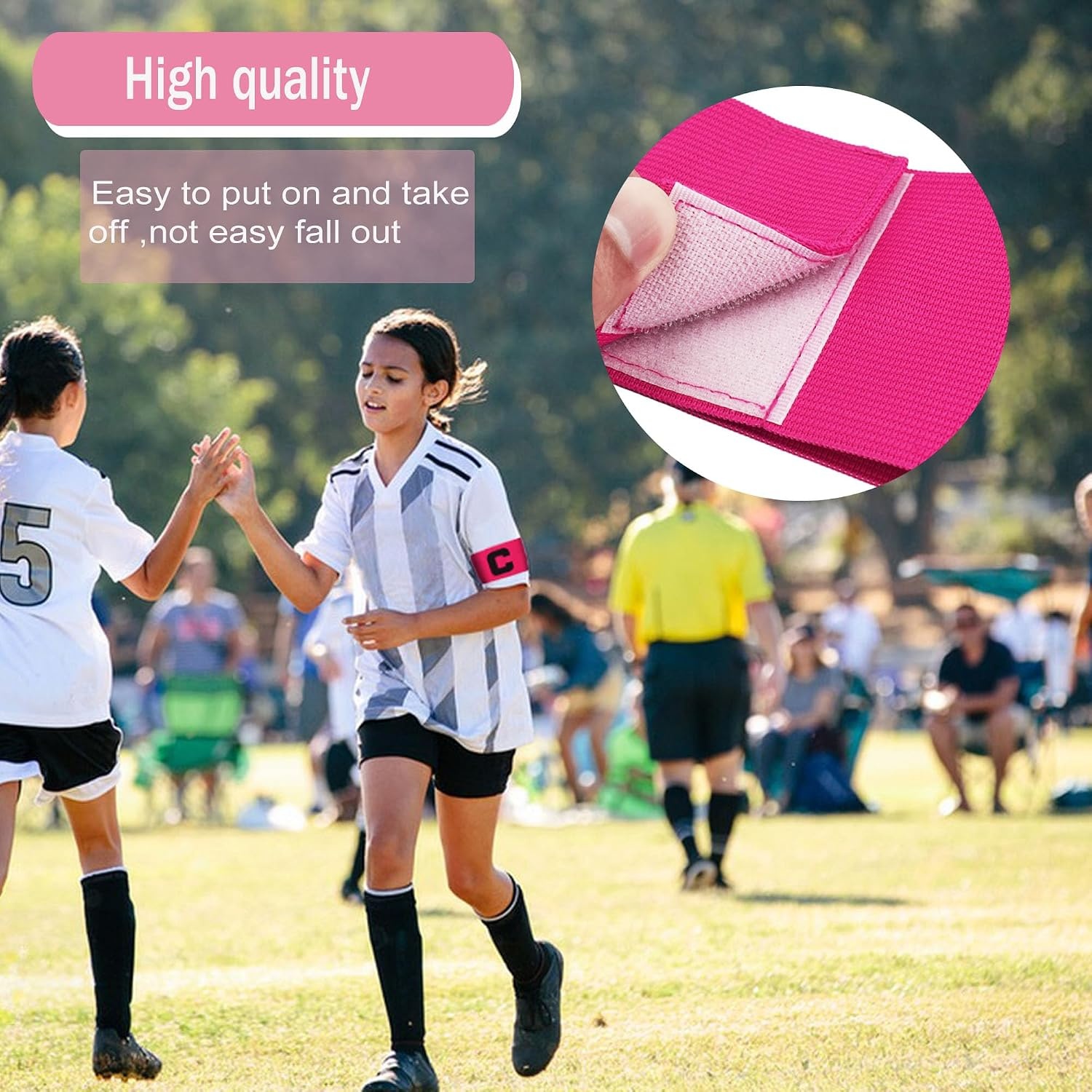 image:imageSenston Soccer Ball Captains Armbands for Adult and Youth 3Pcs Soft Breathable Nylon OneSize Adjustable Fit Adjustable Armband Durable Reusable Nylon BandPink
