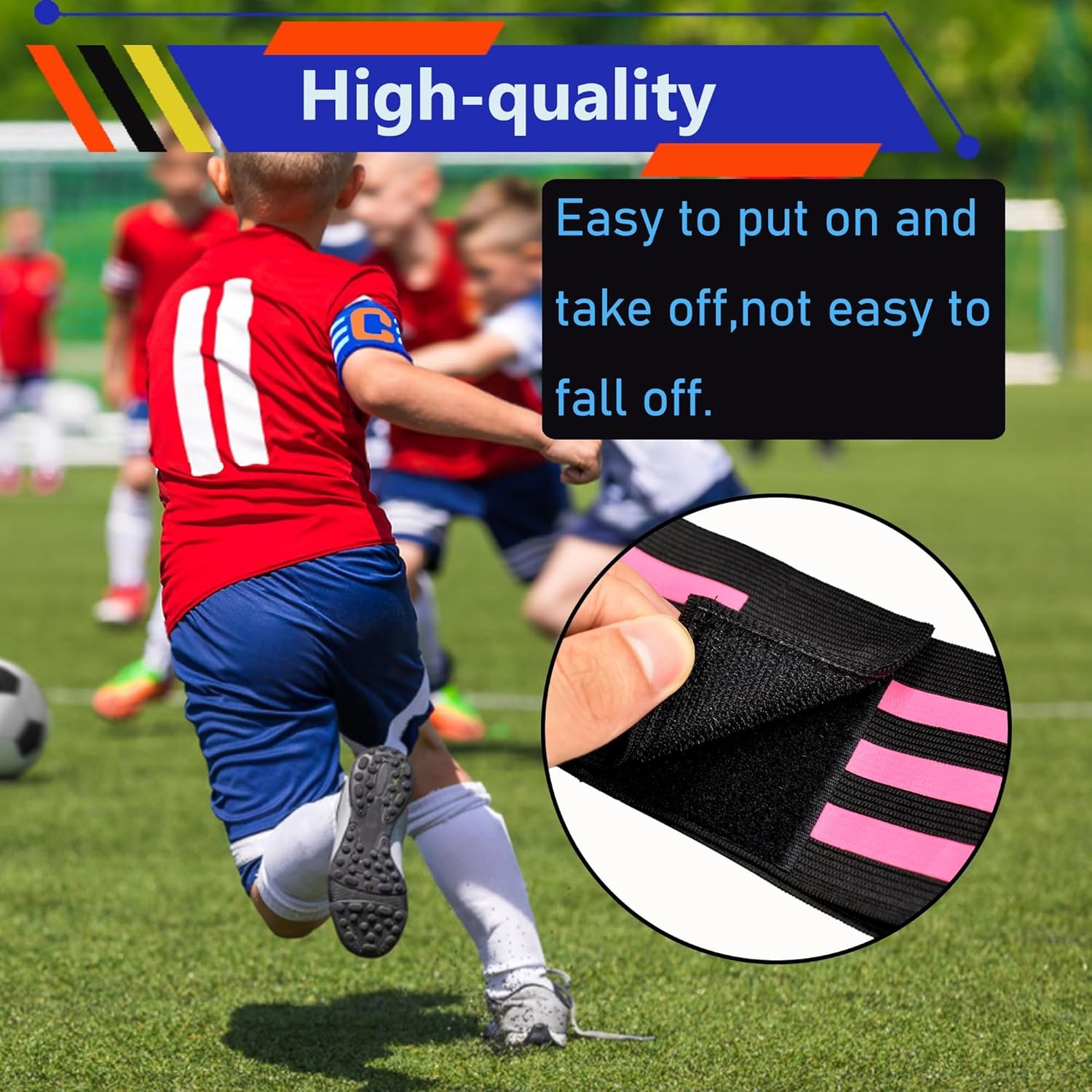 image:imageSenston Soccer Ball Captains Armbands for Adult and Youth 3Pcs Soft Breathable Nylon OneSize Adjustable Fit Adjustable Armband Durable Reusable Nylon BandBlackYellowBlue
