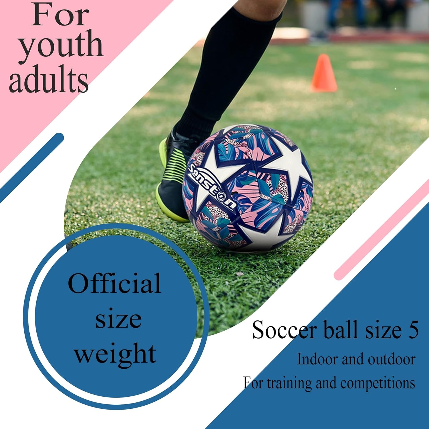 image:imageSenston Soccer Ball Size 3 4 5 with Pump for Kids and Adults Hardwearing Durable PVC AllWeather Faderesistant Antideform Good Air Retention Easy Clean Training Matchpink