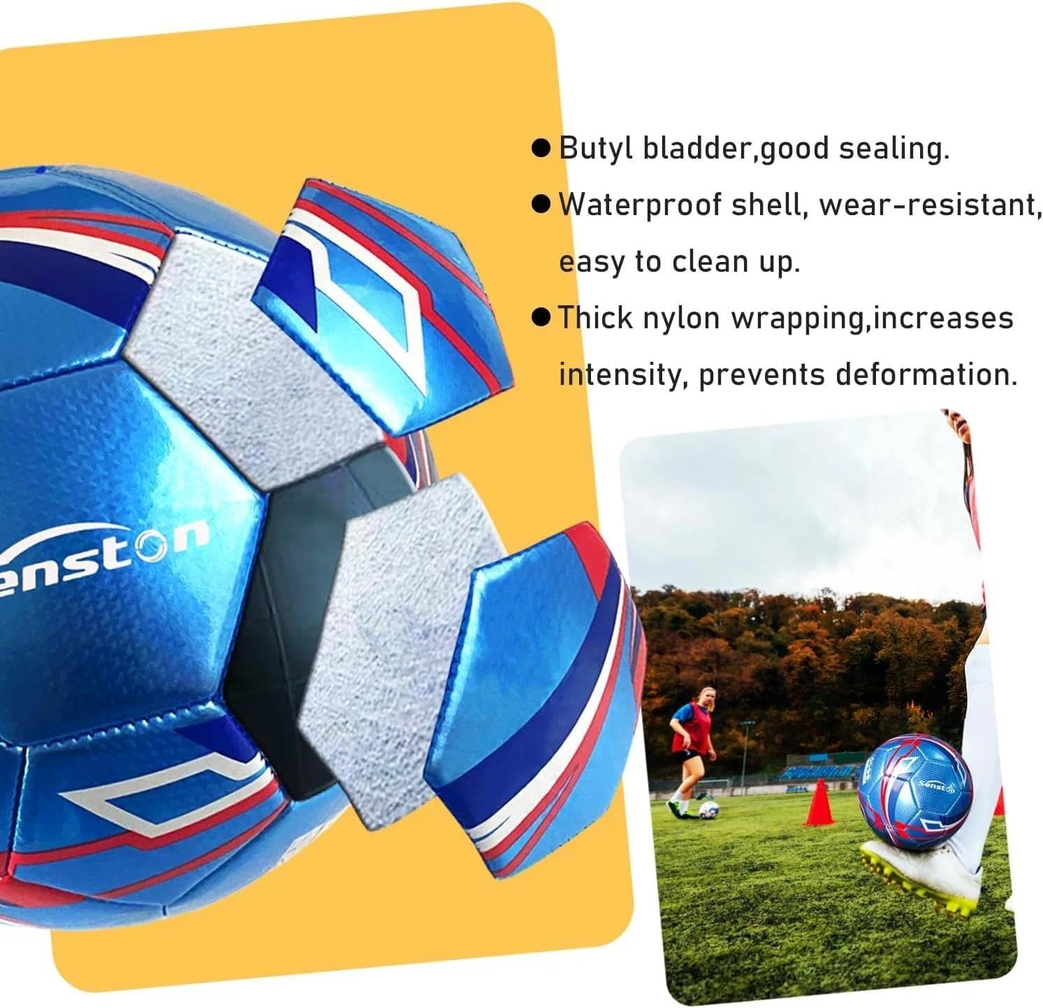 image:imageSenston Soccer Ball Size 3 4 5 with Pump for Kids and Adults Hardwearing Durable PVC AllWeather Faderesistant Antideform Good Air Retention Easy Clean Training Matchblue