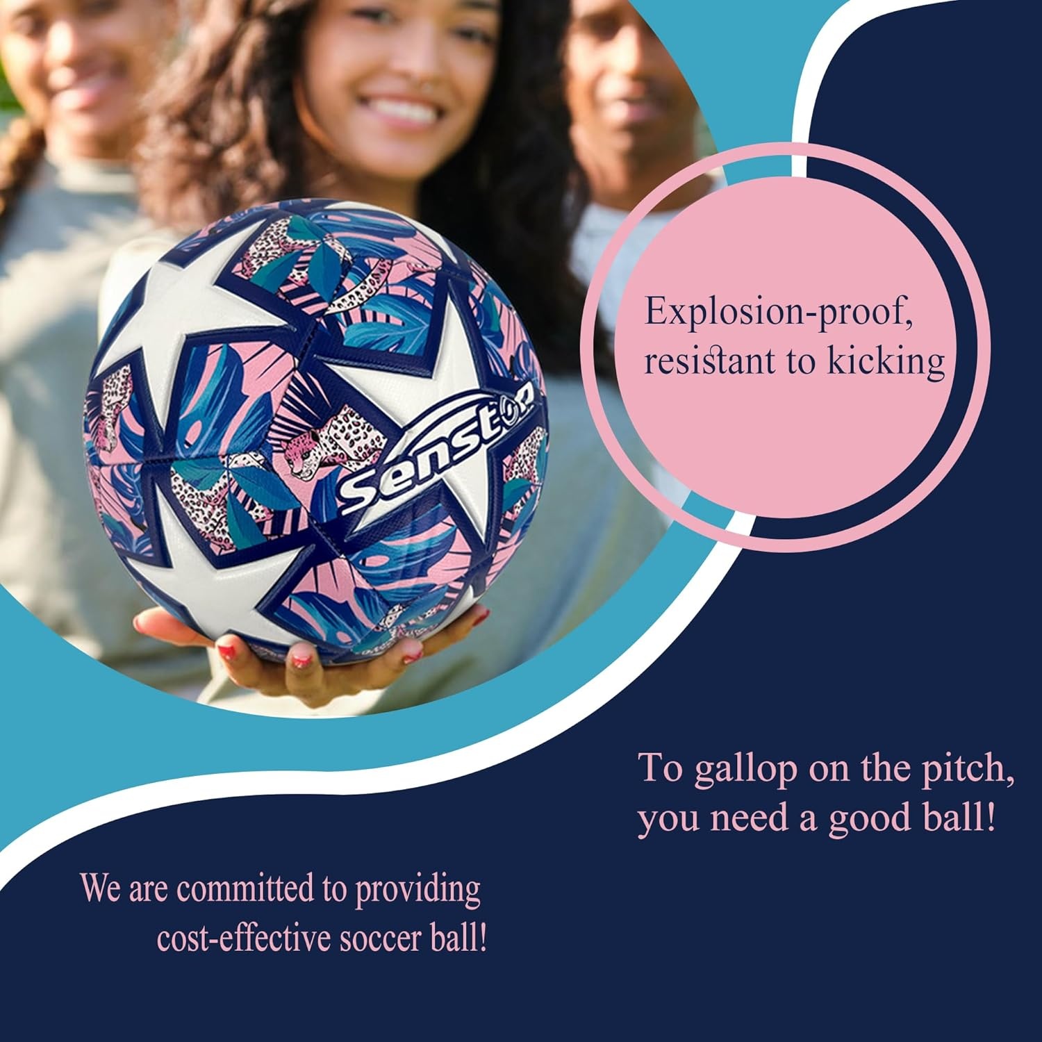 image:imageSenston Soccer Ball Size 3 4 5 with Pump for Kids and Adults Hardwearing Durable PVC AllWeather Faderesistant Antideform Good Air Retention Easy Clean Training Matchpink
