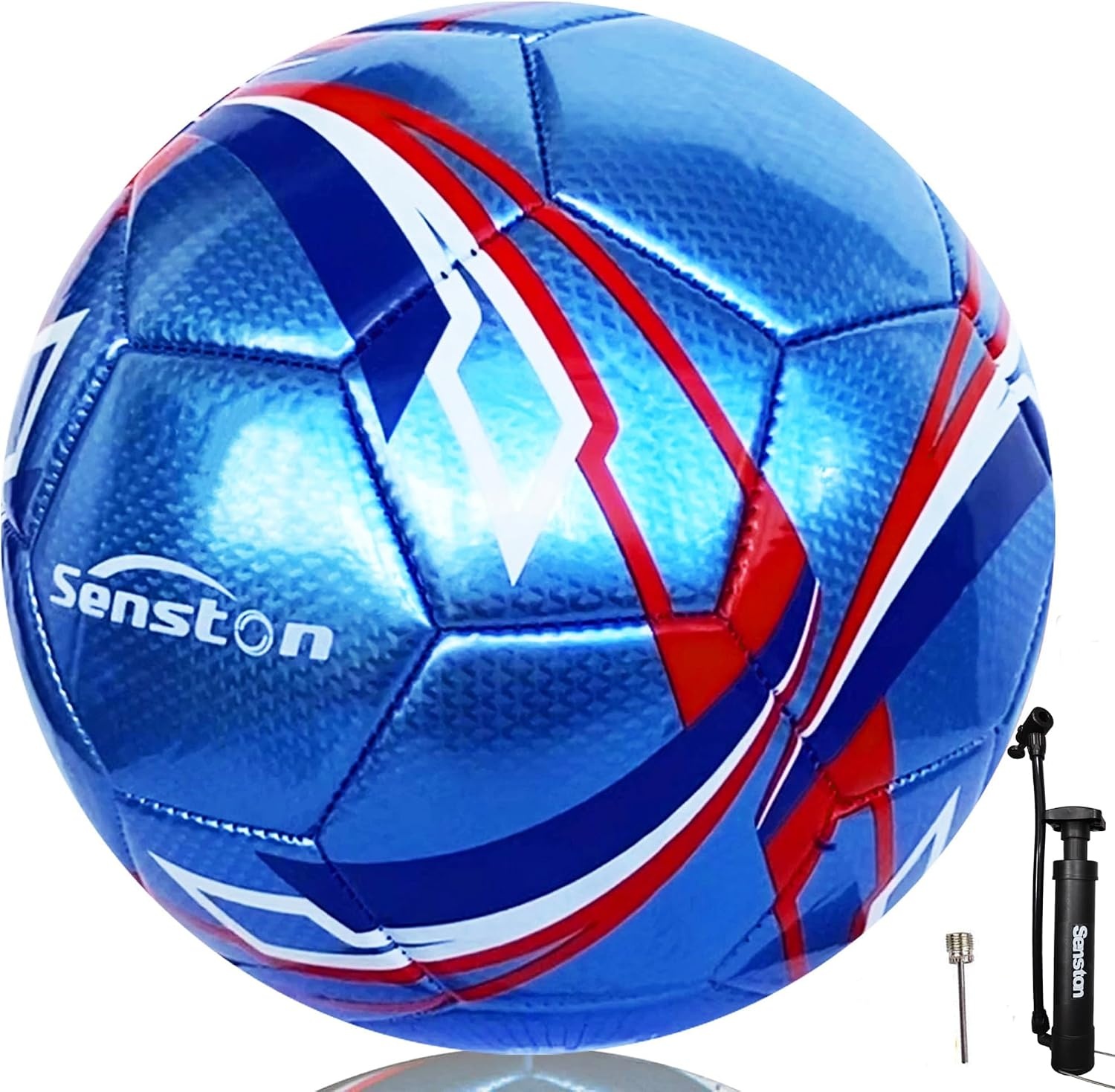 image:imageSenston Soccer Ball Size 3 4 5 with Pump for Kids and Adults Hardwearing Durable PVC AllWeather Faderesistant Antideform Good Air Retention Easy Clean Training Matchblue
