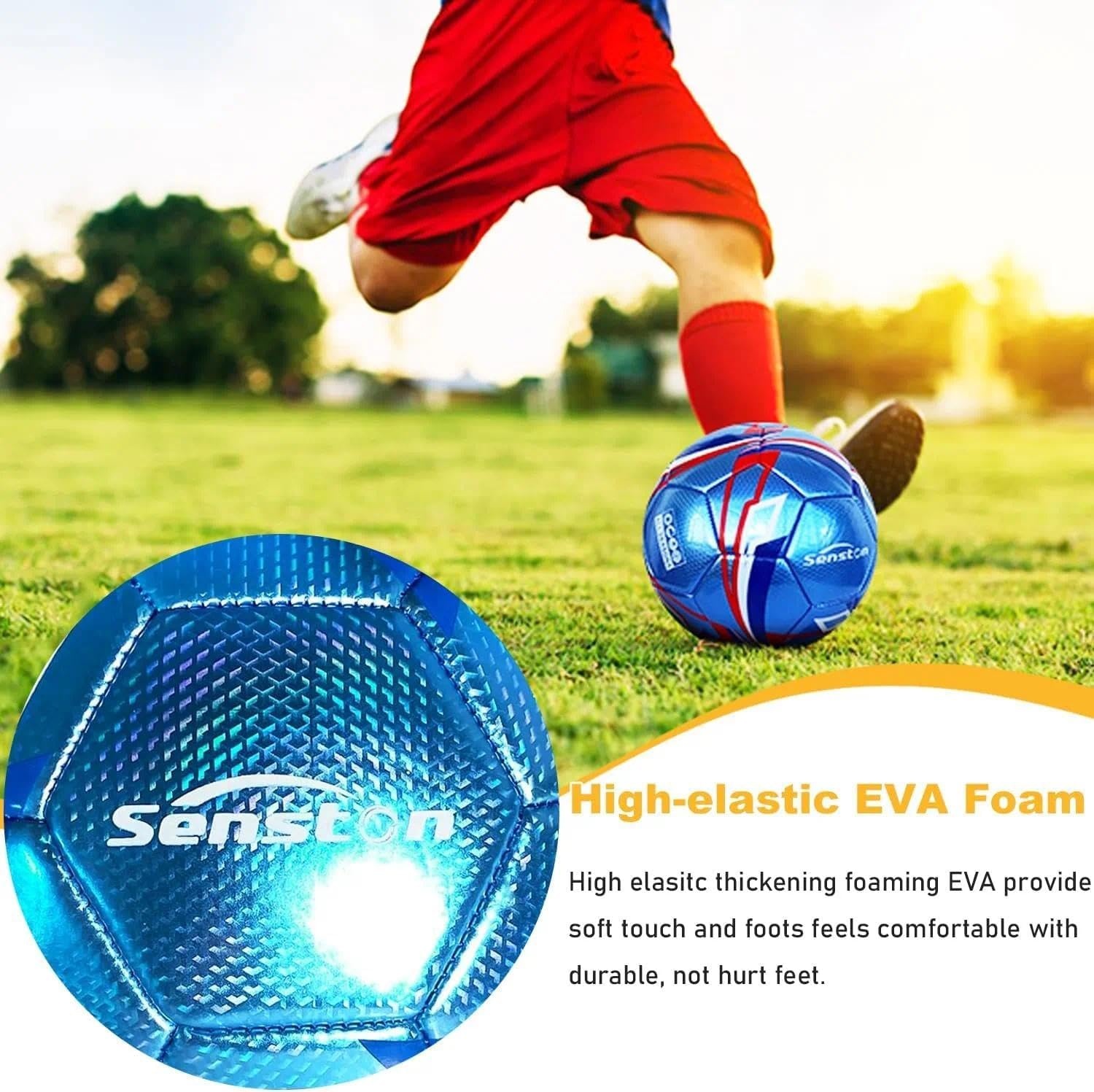 image:imageSenston Soccer Ball Size 3 4 5 with Pump for Kids and Adults Hardwearing Durable PVC AllWeather Faderesistant Antideform Good Air Retention Easy Clean Training Matchblue