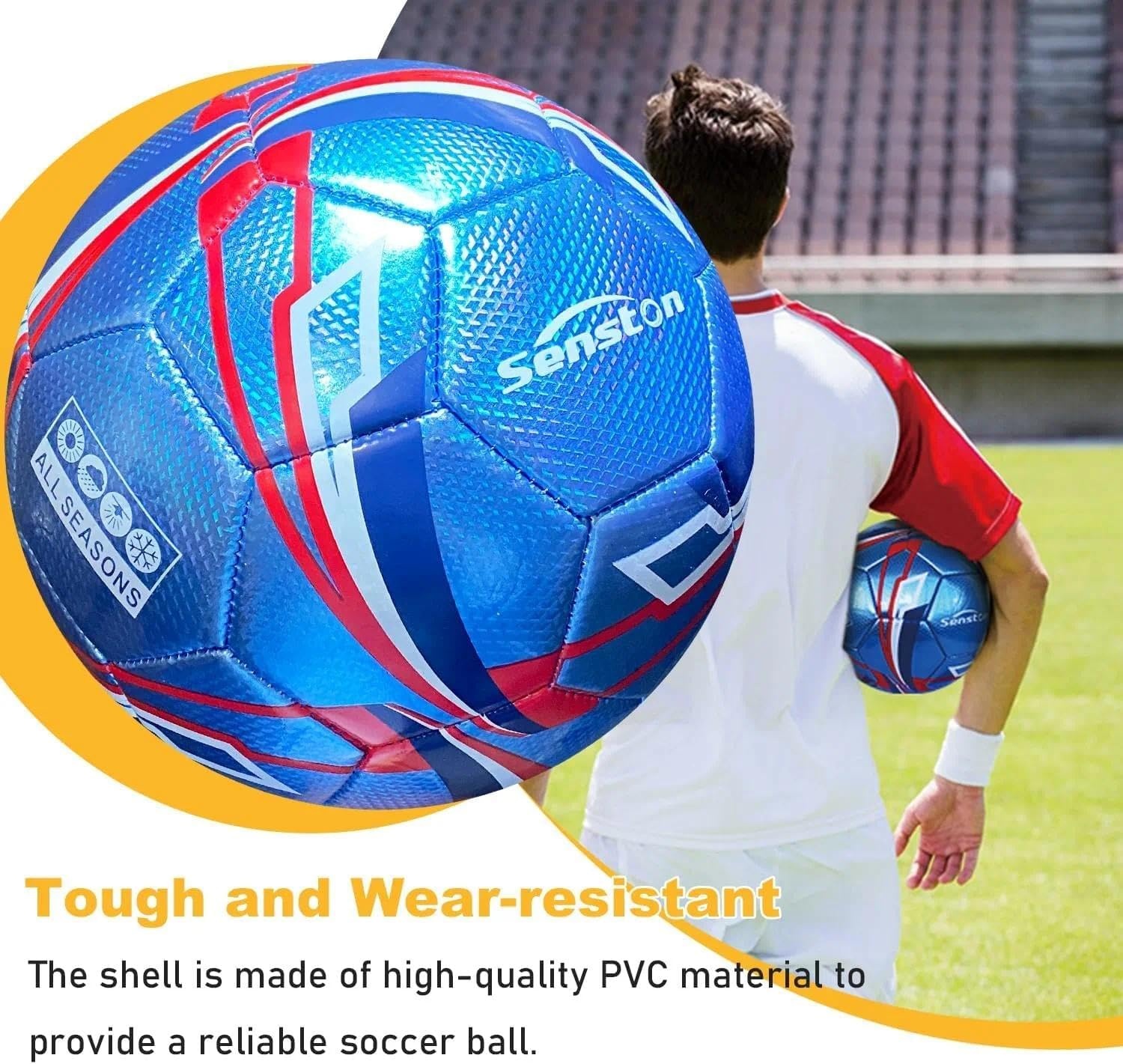 image:imageSenston Soccer Ball Size 3 4 5 with Pump for Kids and Adults Hardwearing Durable PVC AllWeather Faderesistant Antideform Good Air Retention Easy Clean Training Matchblue