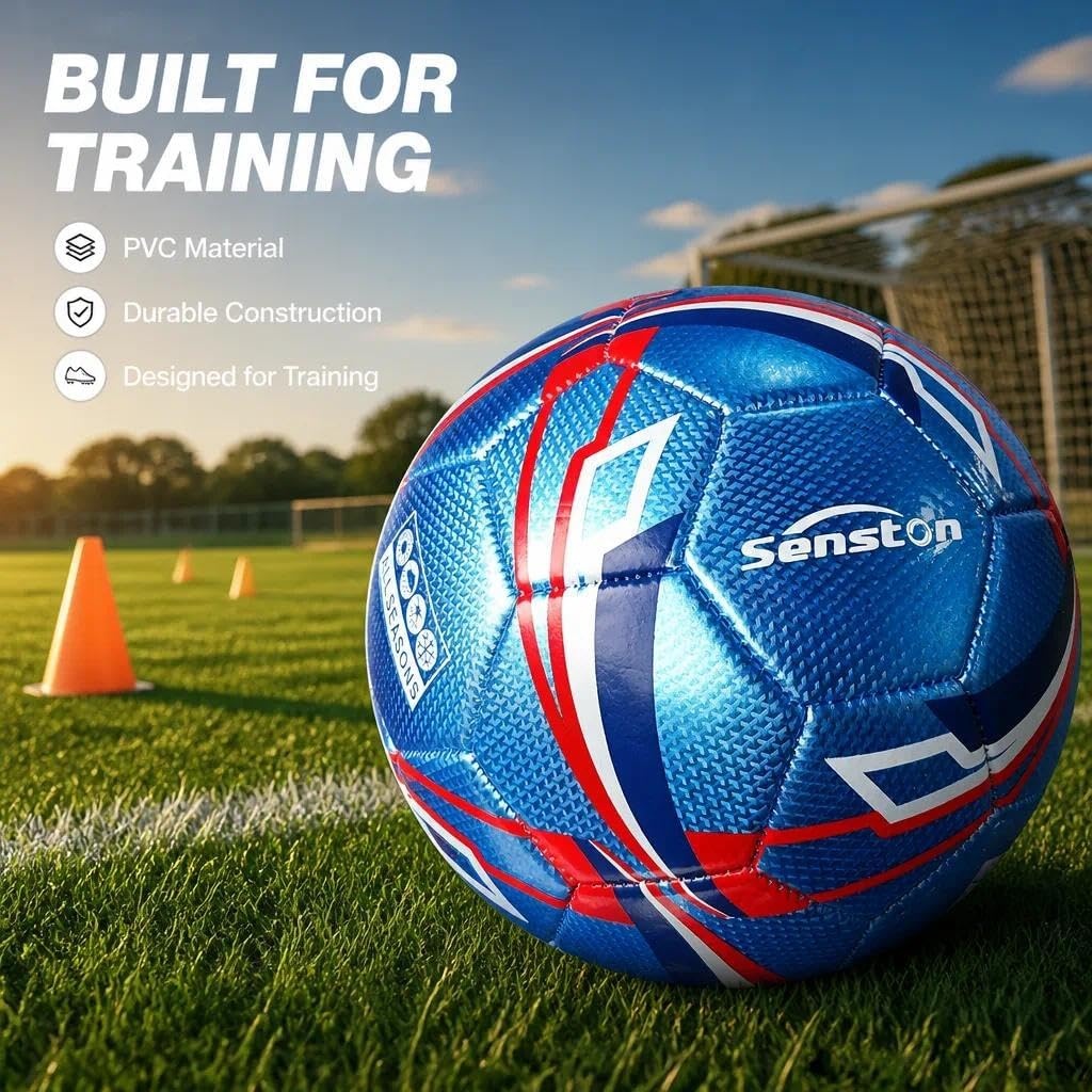 image:imageSenston Soccer Ball Size 3 4 5 with Pump for Kids and Adults Hardwearing Durable PVC AllWeather Faderesistant Antideform Good Air Retention Easy Clean Training Matchblue