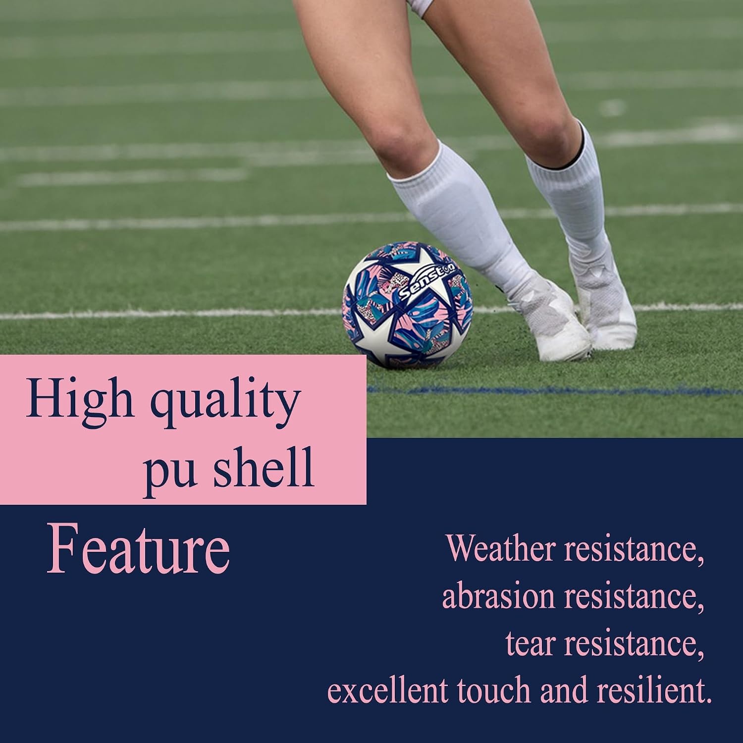 image:imageSenston Soccer Ball Size 3 4 5 with Pump for Kids and Adults Hardwearing Durable PVC AllWeather Faderesistant Antideform Good Air Retention Easy Clean Training Matchpink