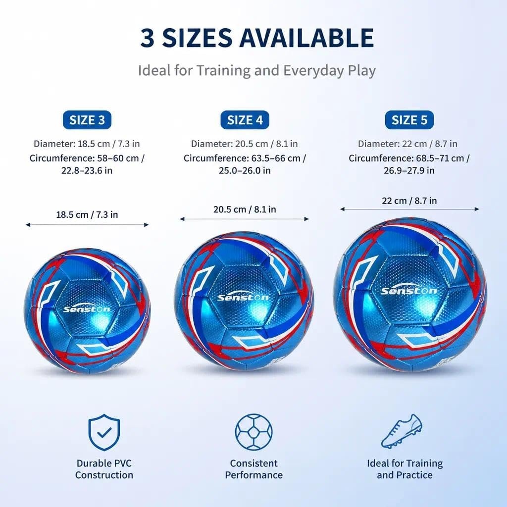 image:imageSenston Soccer Ball Size 3 4 5 with Pump for Kids and Adults Hardwearing Durable PVC AllWeather Faderesistant Antideform Good Air Retention Easy Clean Training Matchblue