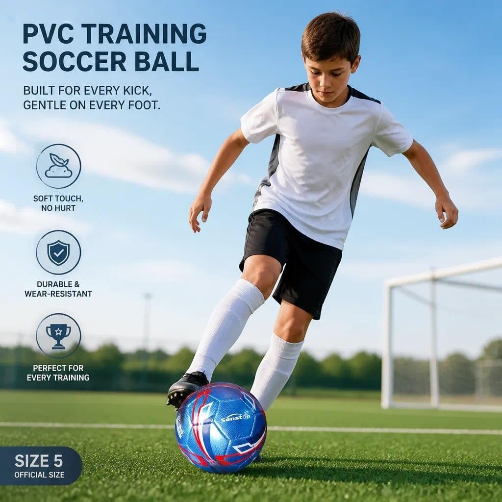 image:imageSenston Soccer Ball Size 3 4 5 with Pump for Kids and Adults Hardwearing Durable PVC AllWeather Faderesistant Antideform Good Air Retention Easy Clean Training Matchblue
