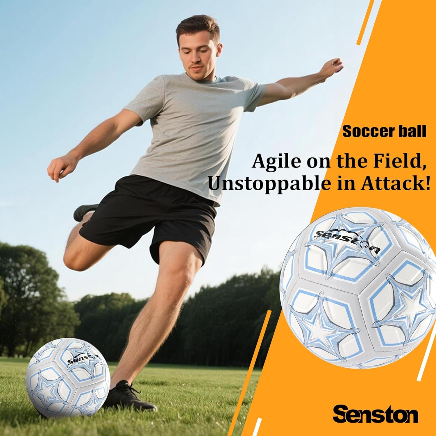 image:imageSenston Soccer Ball Size 4 amp 5 with Air Pump and Needles Durable PVC Training Football with Thickened Nylon Winding and Butyl Bladder for Shape Retention High Value Soccer Setgray