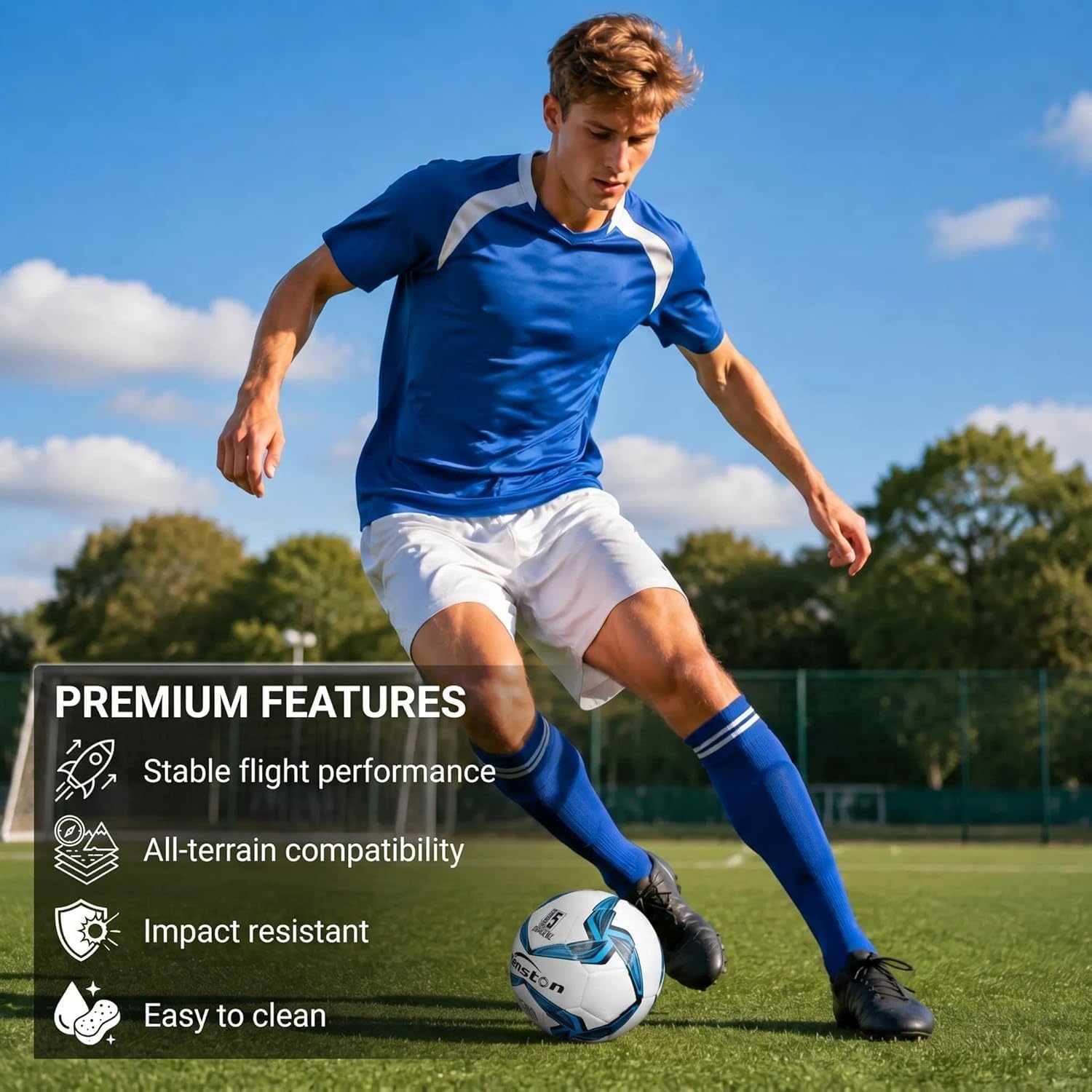 image:imageSenston Soccer Ball Size 4 amp 5 with Air Pump and Needles Durable PVC Training Football with Thickened Nylon Winding and Butyl Bladder for Shape Retention High Value Soccer Setblue