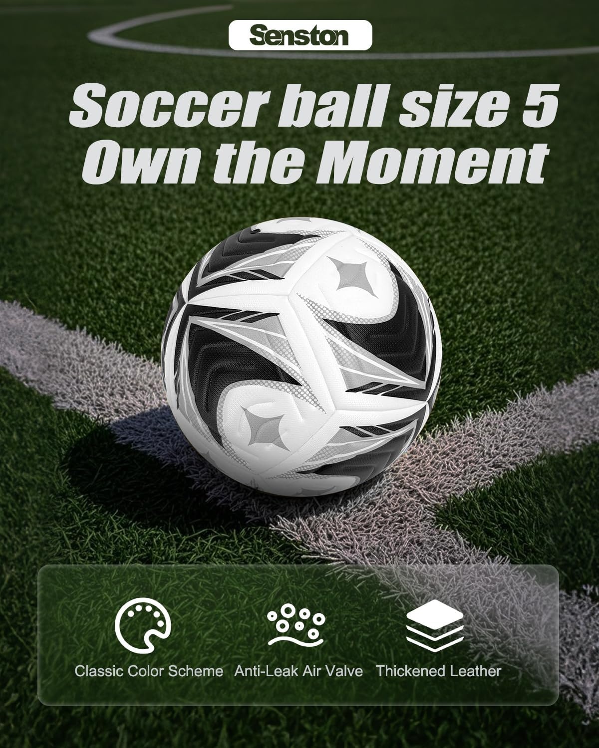 image:imageSenston Soccer Ball Size 4 amp 5 with Air Pump and Needles Durable PVC Training Football with Thickened Nylon Winding and Butyl Bladder for Shape Retention High Value Soccer Setblack