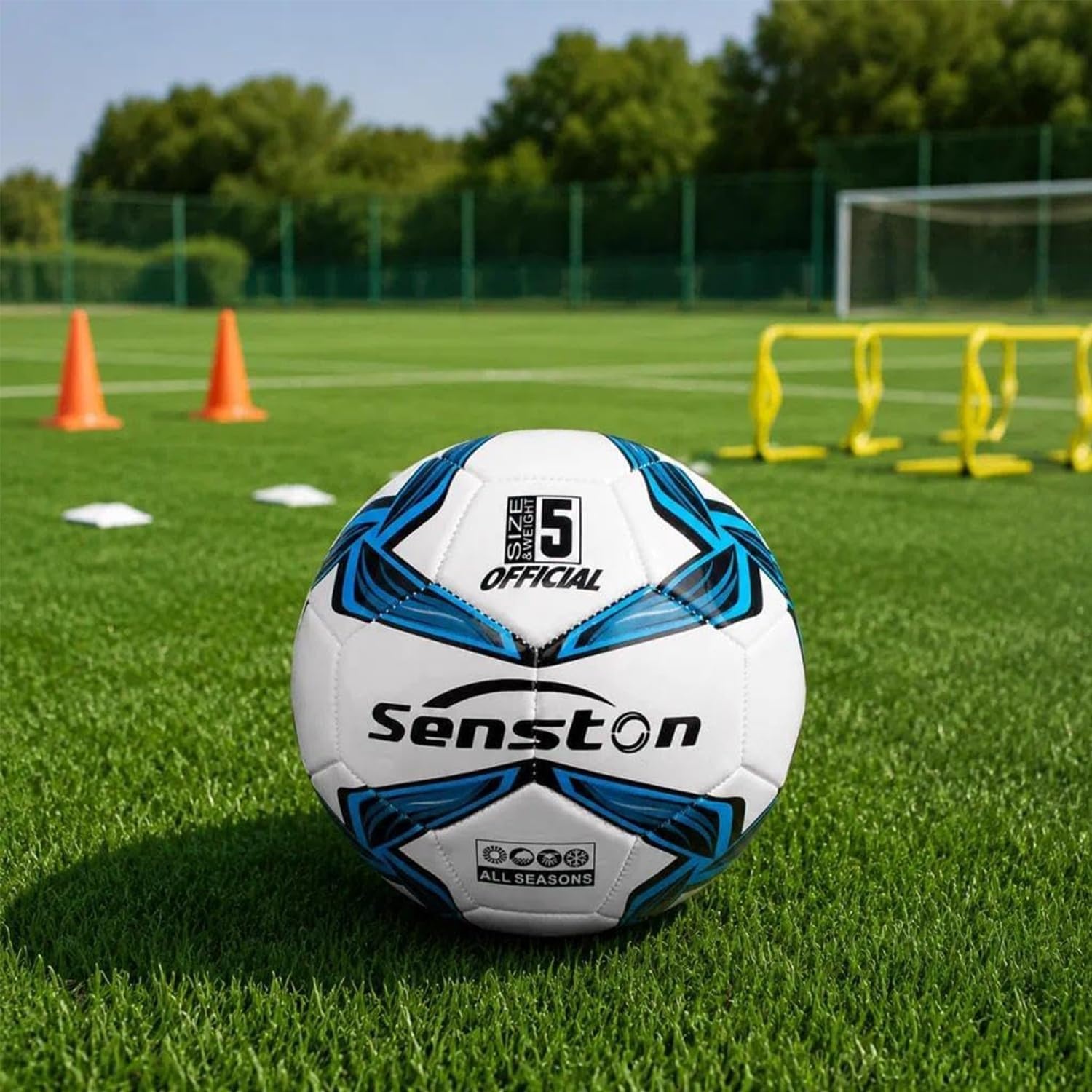 image:imageSenston Soccer Ball Size 4 amp 5 with Air Pump and Needles Durable PVC Training Football with Thickened Nylon Winding and Butyl Bladder for Shape Retention High Value Soccer Setblue
