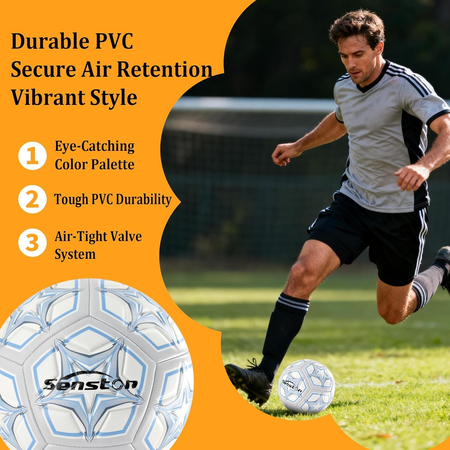 image:imageSenston Soccer Ball Size 4 amp 5 with Air Pump and Needles Durable PVC Training Football with Thickened Nylon Winding and Butyl Bladder for Shape Retention High Value Soccer Setgray