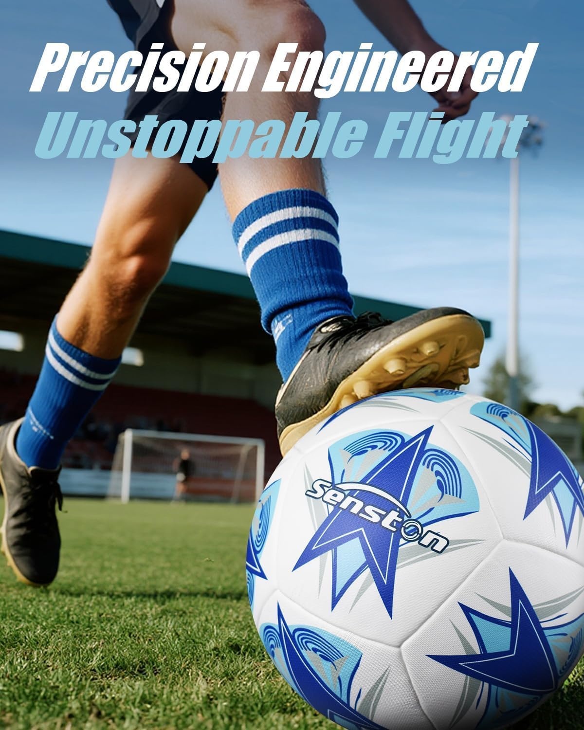 image:imageSenston Soccer Ball Size 4 amp 5 with Air Pump and Needles Durable PVC Training Football with Thickened Nylon Winding and Butyl Bladder for Shape Retention High Value Soccer Setsky blue