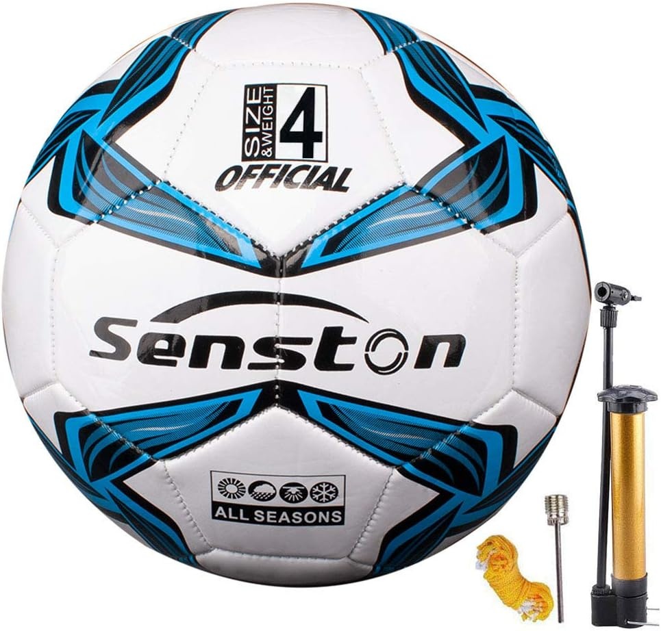 image:imageSenston Soccer Ball Size 4 amp 5 with Air Pump and Needles Durable PVC Training Football with Thickened Nylon Winding and Butyl Bladder for Shape Retention High Value Soccer Setblue