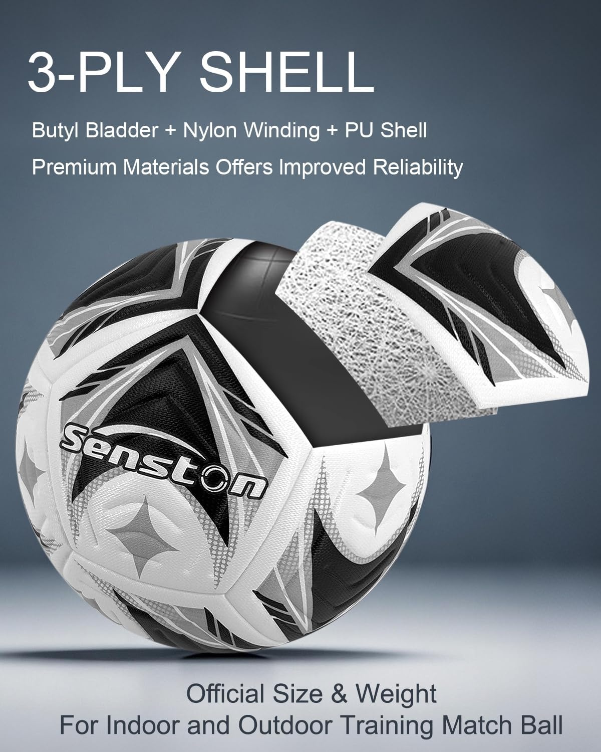 image:imageSenston Soccer Ball Size 4 amp 5 with Air Pump and Needles Durable PVC Training Football with Thickened Nylon Winding and Butyl Bladder for Shape Retention High Value Soccer Setblack