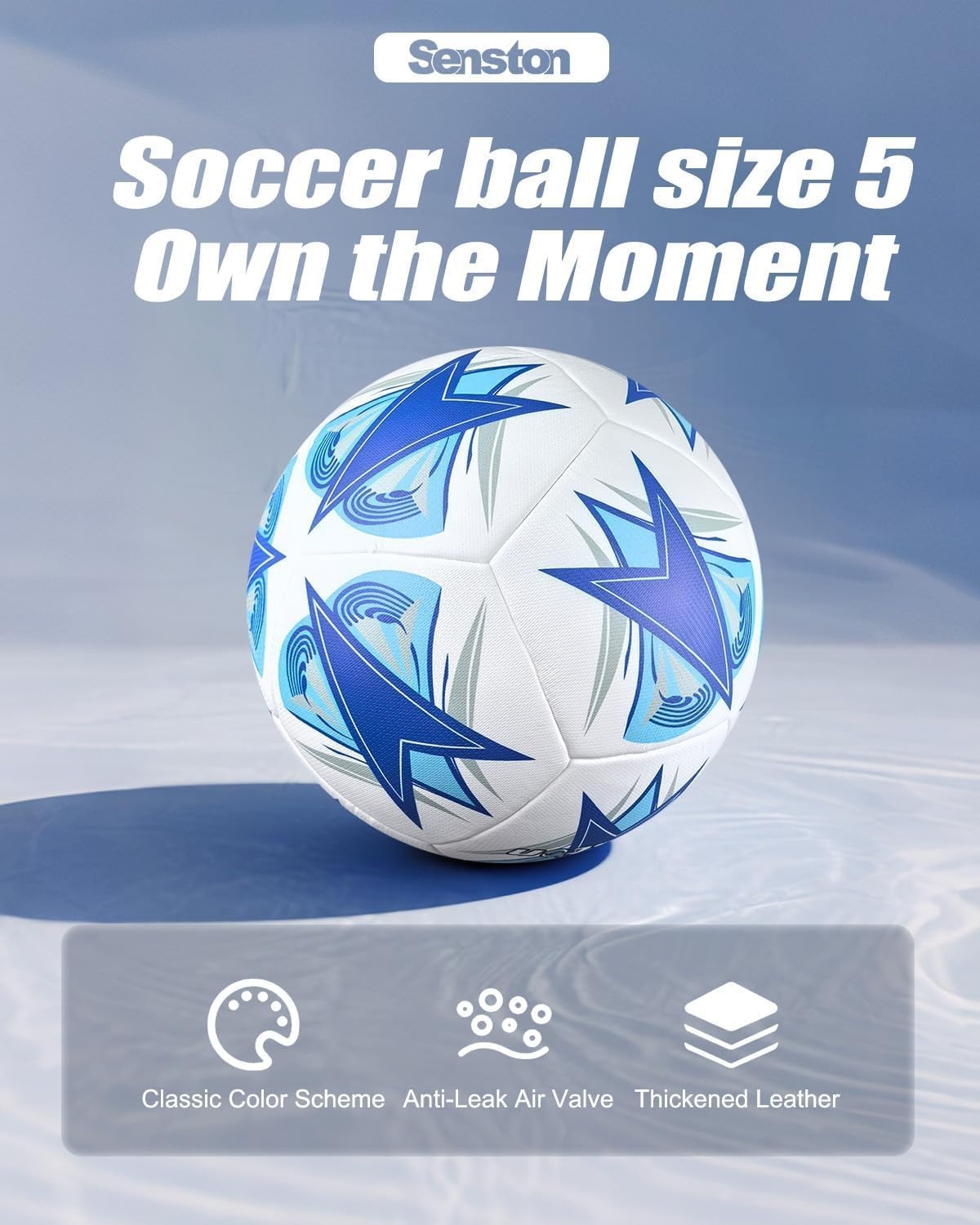 image:imageSenston Soccer Ball Size 4 amp 5 with Air Pump and Needles Durable PVC Training Football with Thickened Nylon Winding and Butyl Bladder for Shape Retention High Value Soccer Setsky blue