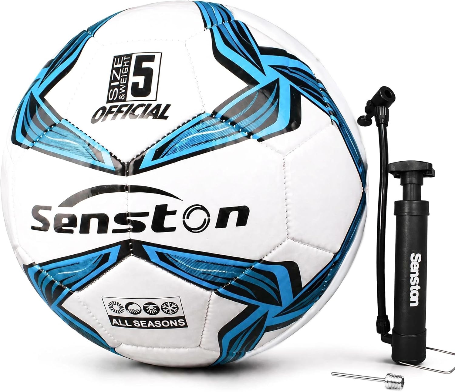 image:imageSenston Soccer Ball Size 4 amp 5 with Air Pump and Needles Durable PVC Training Football with Thickened Nylon Winding and Butyl Bladder for Shape Retention High Value Soccer Setblue