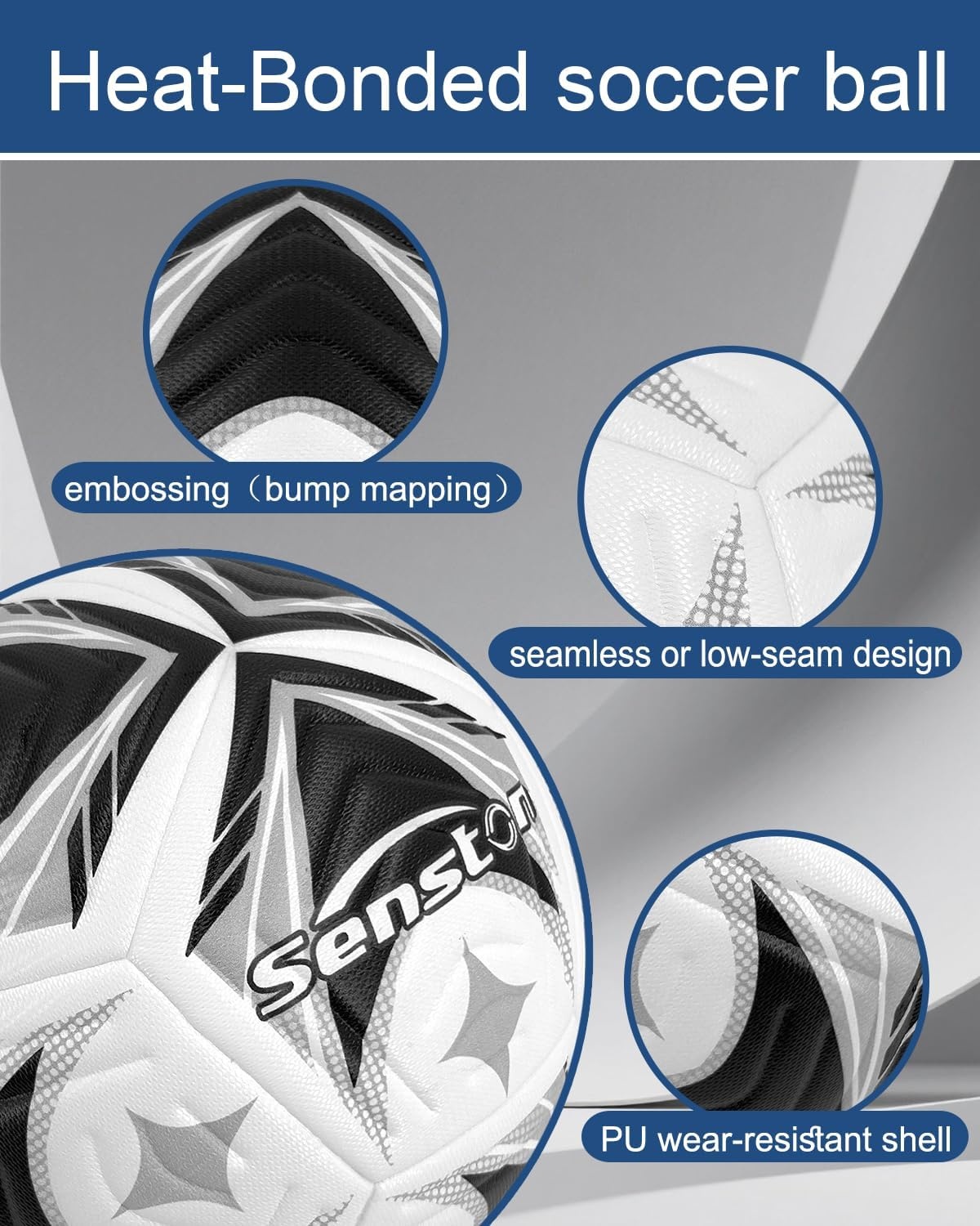 image:imageSenston Soccer Ball Size 4 amp 5 with Air Pump and Needles Durable PVC Training Football with Thickened Nylon Winding and Butyl Bladder for Shape Retention High Value Soccer Setblack