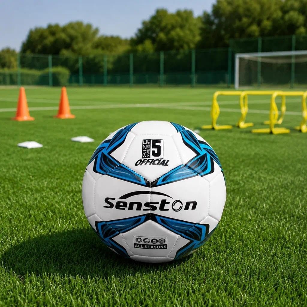 image:imageSenston Soccer Ball Size 4 amp 5 with Air Pump and Needles Durable PVC Training Football with Thickened Nylon Winding and Butyl Bladder for Shape Retention High Value Soccer Setblue