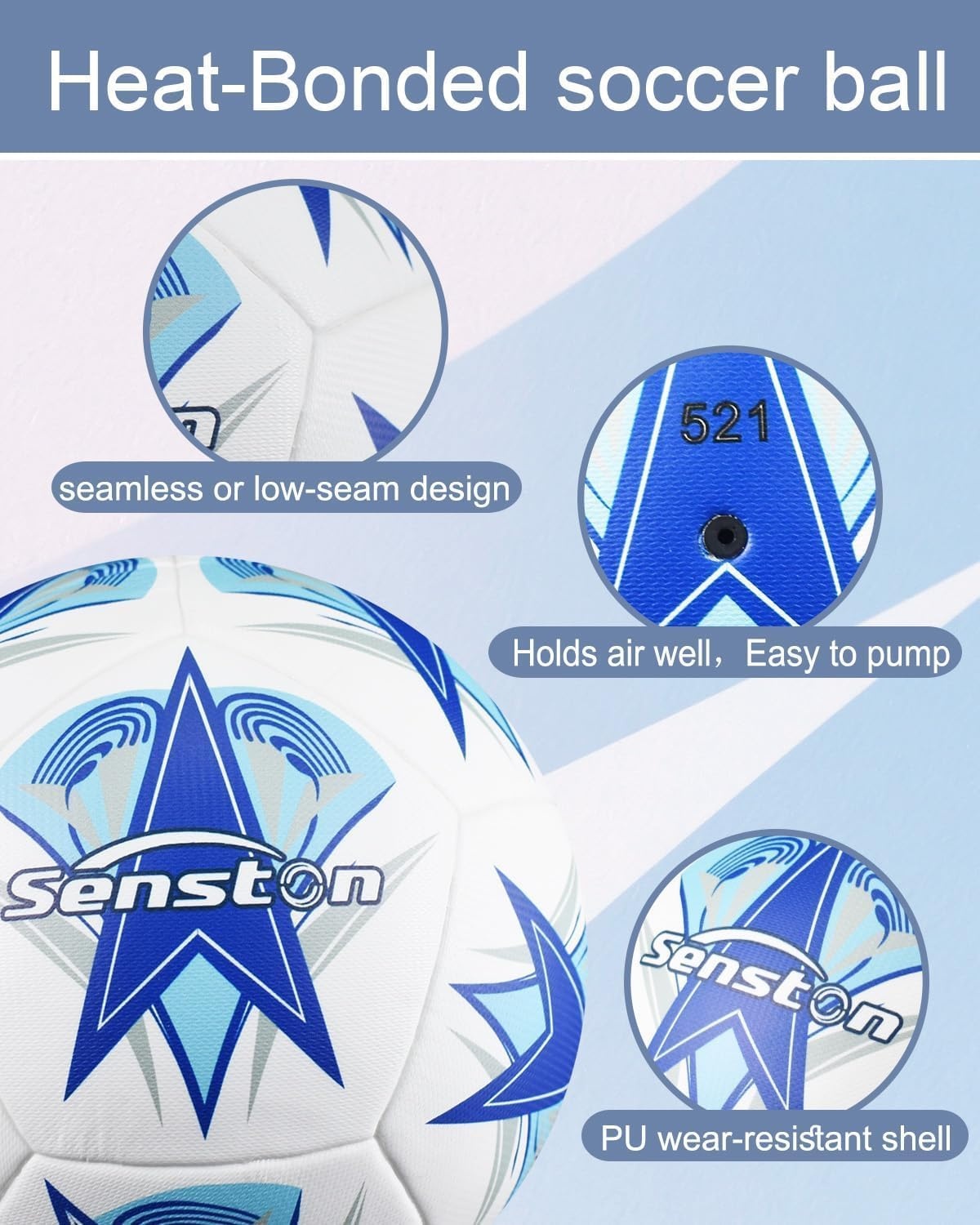 image:imageSenston Soccer Ball Size 4 amp 5 with Air Pump and Needles Durable PVC Training Football with Thickened Nylon Winding and Butyl Bladder for Shape Retention High Value Soccer Setsky blue