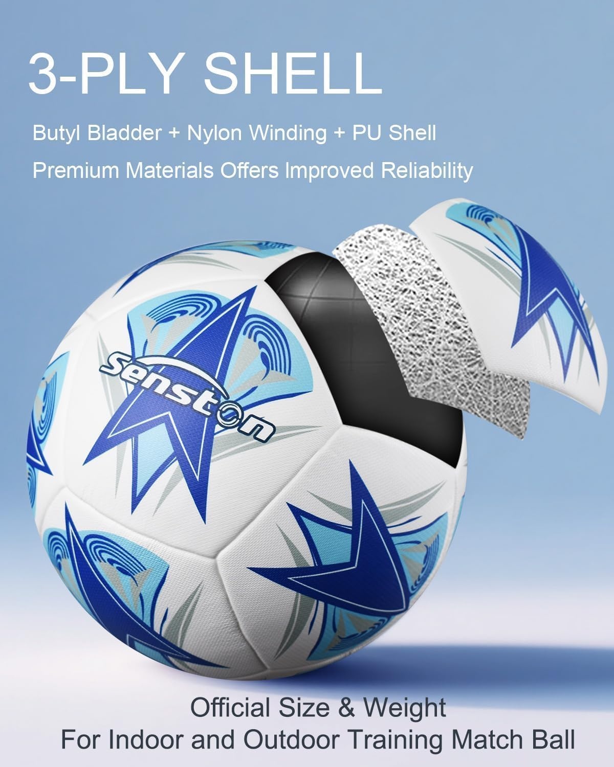 image:imageSenston Soccer Ball Size 4 amp 5 with Air Pump and Needles Durable PVC Training Football with Thickened Nylon Winding and Butyl Bladder for Shape Retention High Value Soccer Setsky blue