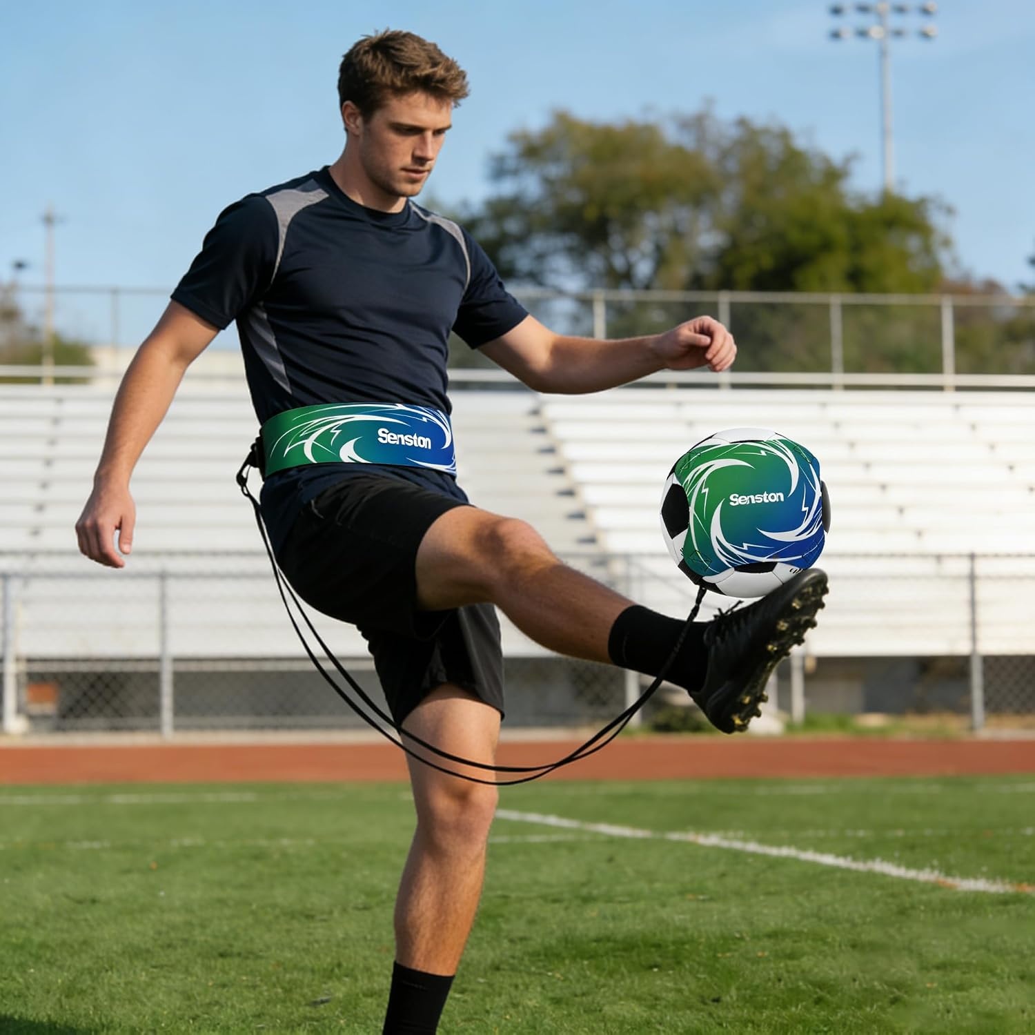 image:imageSenston SoccerVolleyball Training Belt Fits Ball Size 3 4 and 5 Adjustable Elastic Rope Durable Nylon Material Thickened EdgeDeformResistant Boost Soccer Skills Indoor Outdoor UseGreen