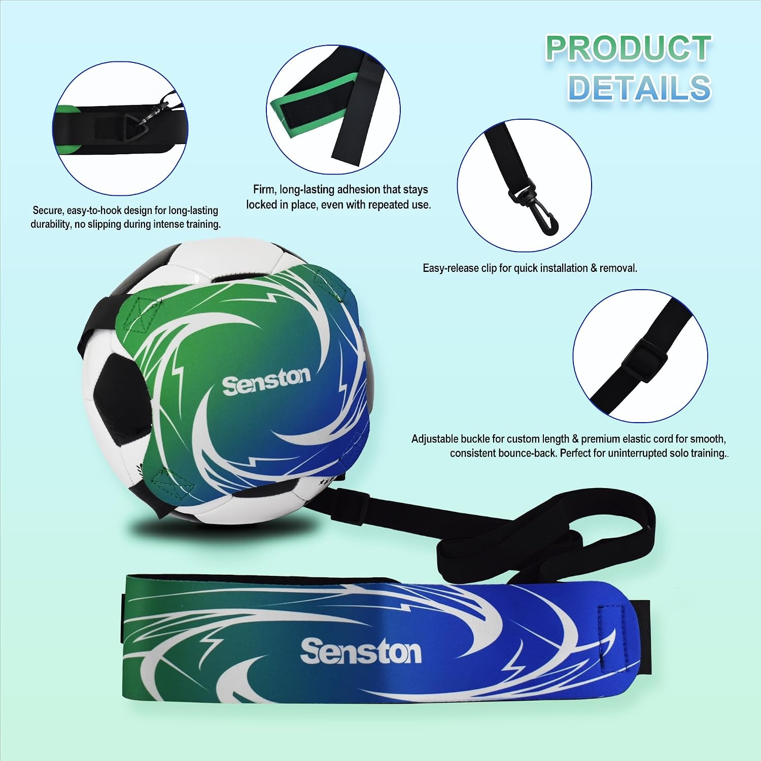 image:imageSenston SoccerVolleyball Training Belt Fits Ball Size 3 4 and 5 Adjustable Elastic Rope Durable Nylon Material Thickened EdgeDeformResistant Boost Soccer Skills Indoor Outdoor UseGreen