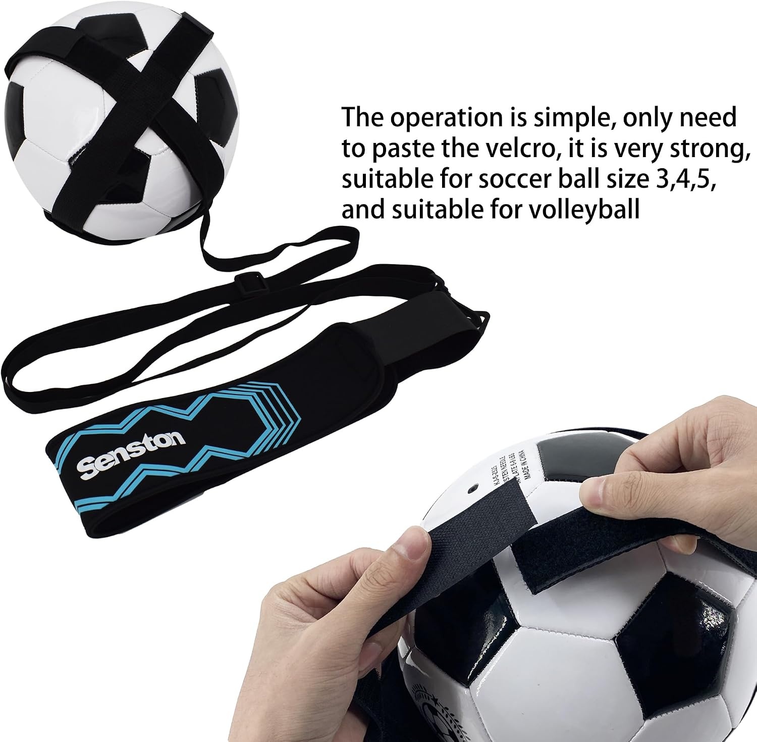 image:imageSenston SoccerVolleyball Training Belt Fits Ball Size 3 4 and 5 Adjustable Elastic Rope Durable Nylon Material Thickened EdgeDeformResistant Boost Soccer Skills Indoor Outdoor Useblue