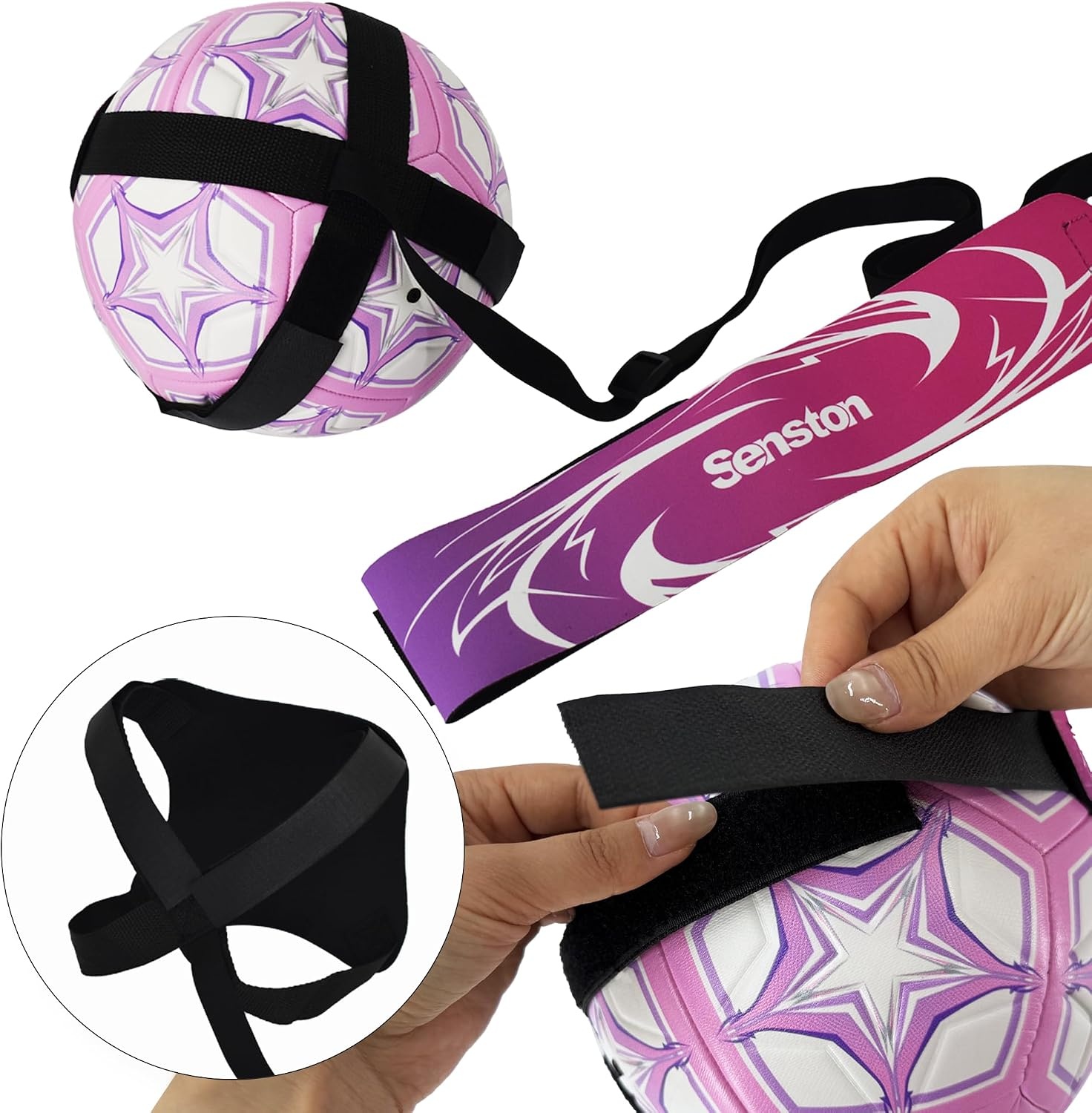 image:imageSenston SoccerVolleyball Training Belt Fits Ball Size 3 4 and 5 Adjustable Elastic Rope Durable Nylon Material Thickened EdgeDeformResistant Boost Soccer Skills Indoor Outdoor Usepink