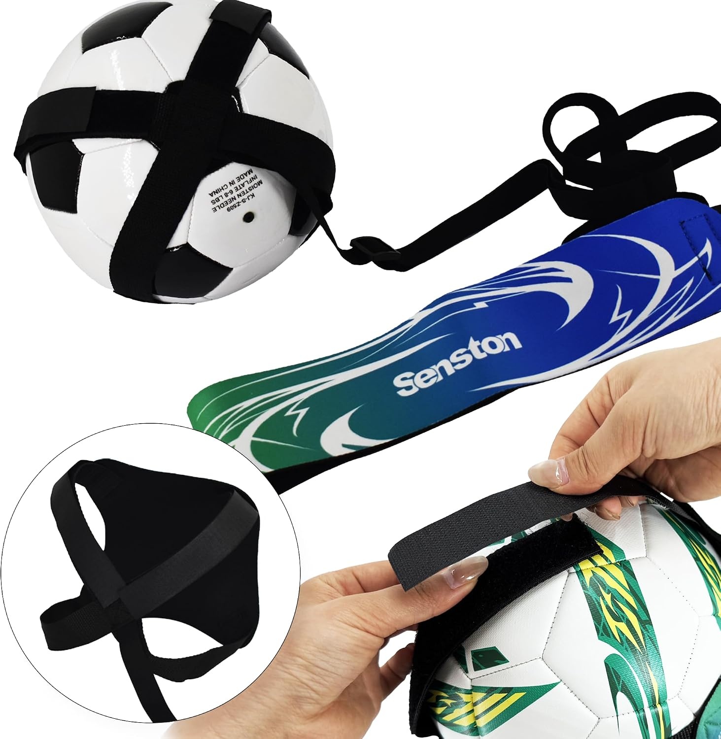 image:imageSenston SoccerVolleyball Training Belt Fits Ball Size 3 4 and 5 Adjustable Elastic Rope Durable Nylon Material Thickened EdgeDeformResistant Boost Soccer Skills Indoor Outdoor UseGreen